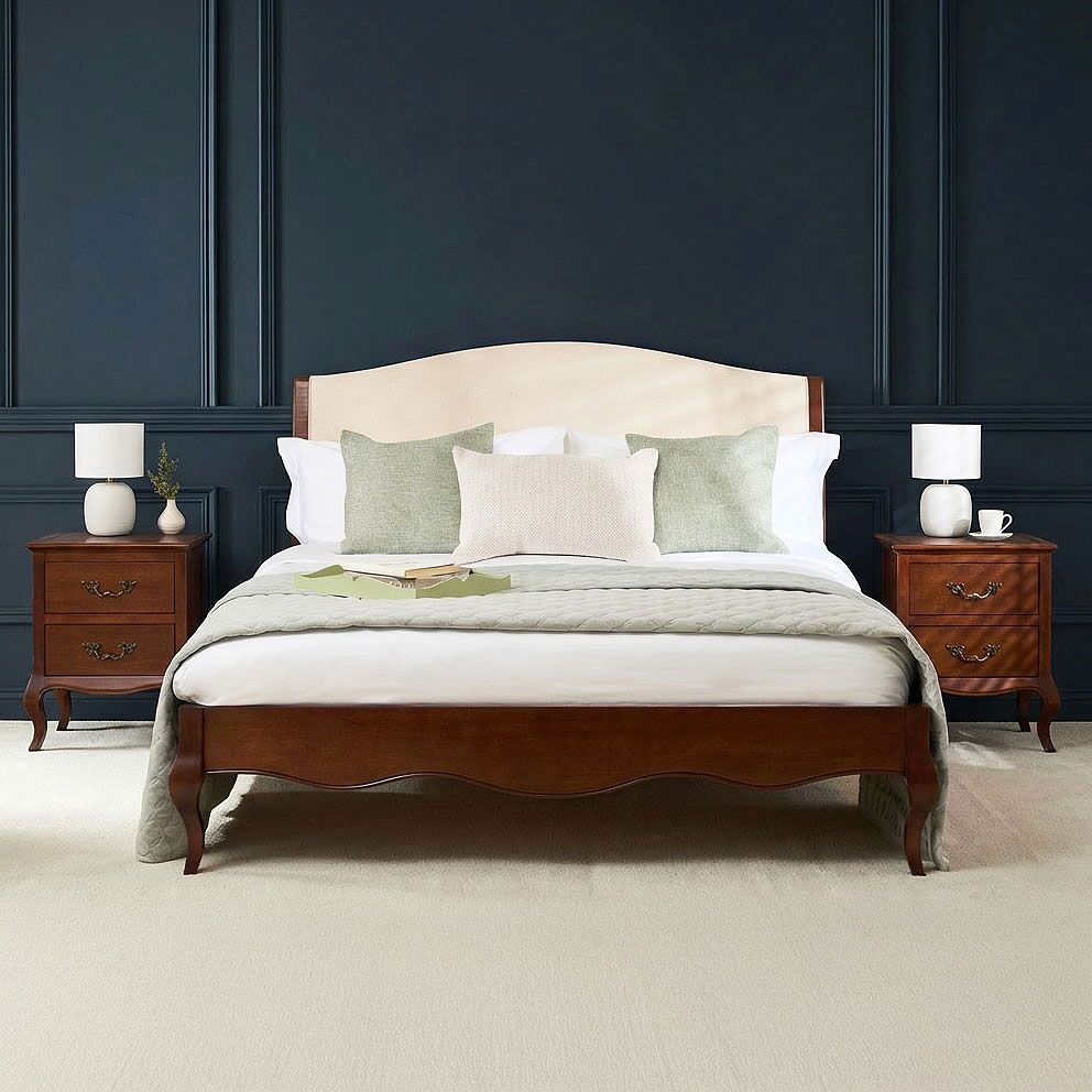 Lille French Mahogany Upholstered Low Foot Board Bed - Double Size - Image 8