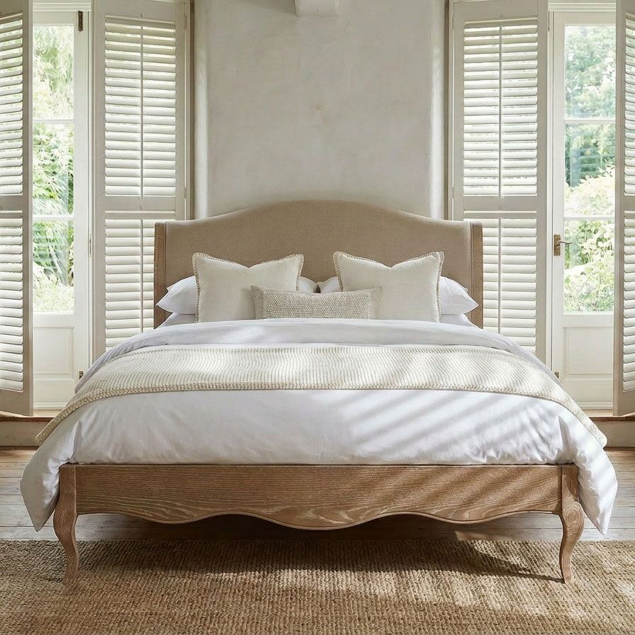 Lille French Limed Oak Upholstered Low Foot Board Bed - Double