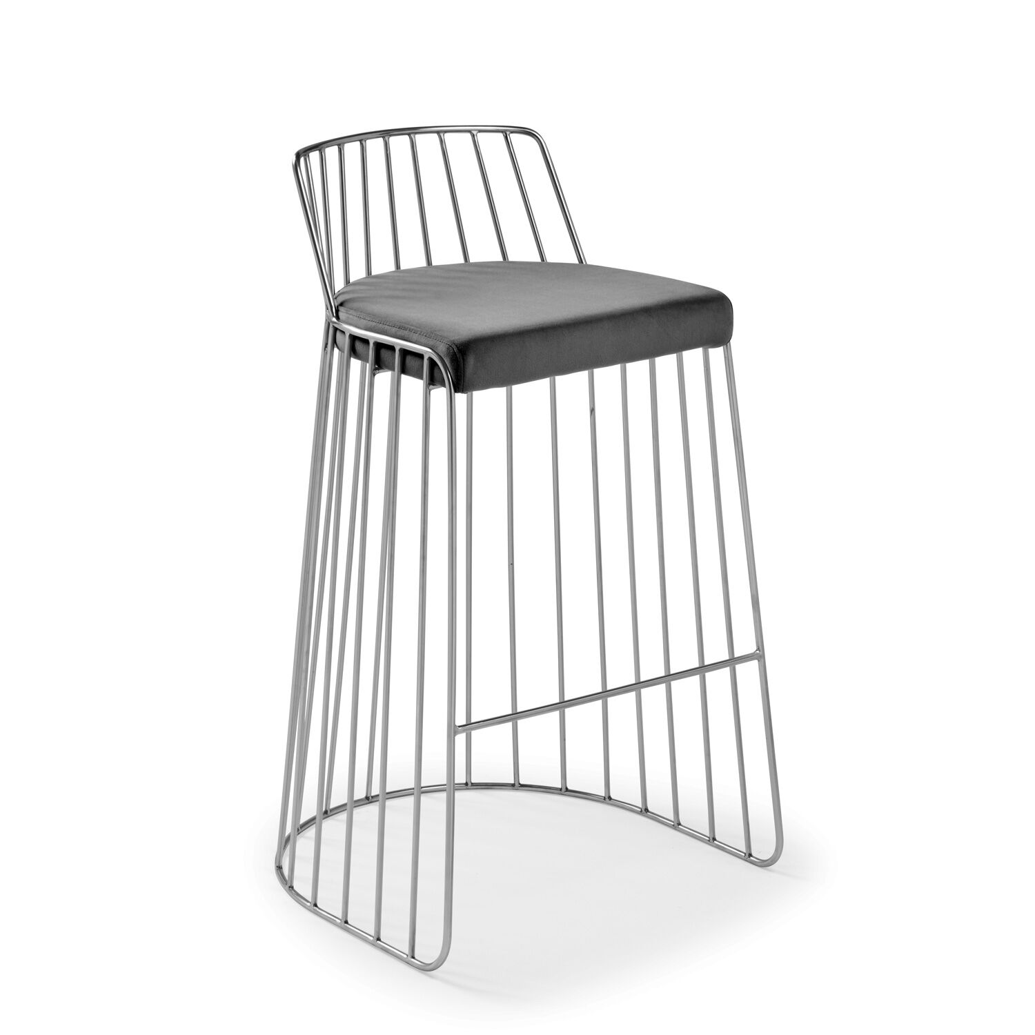 Claudia Grey Velvet Stainless Steel Kitchen Barstool - Image 3