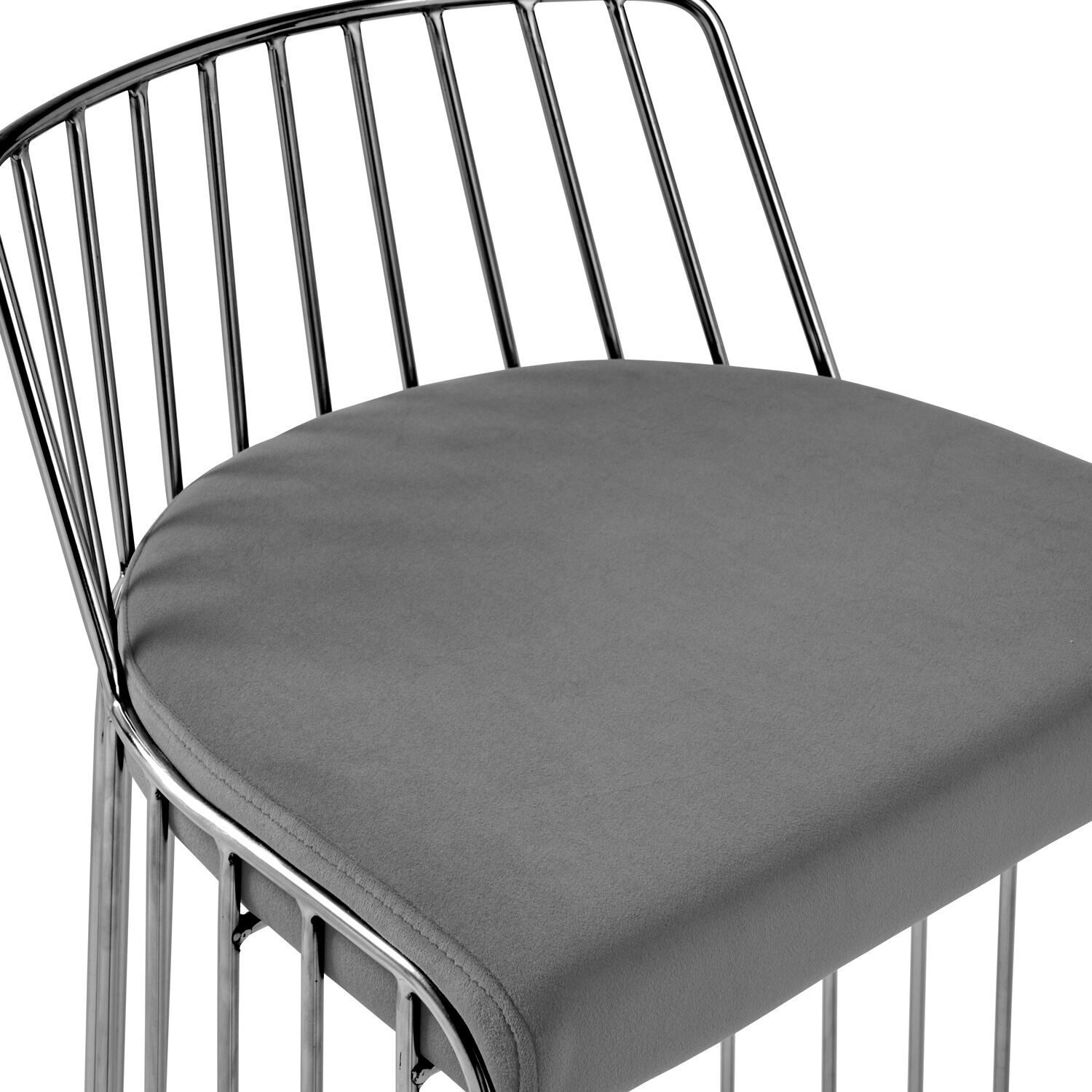 Claudia Grey Velvet Stainless Steel Kitchen Barstool - Image 7