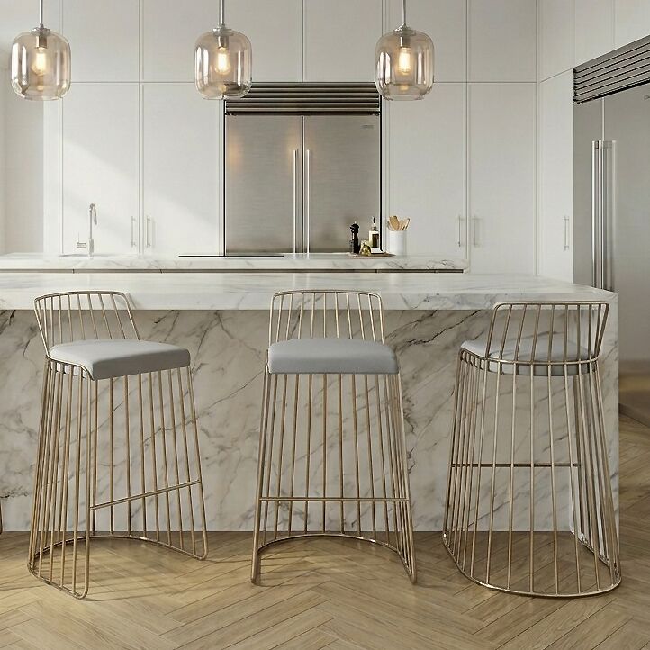Claudia Grey Velvet Stainless Steel Kitchen Barstool - Image 2