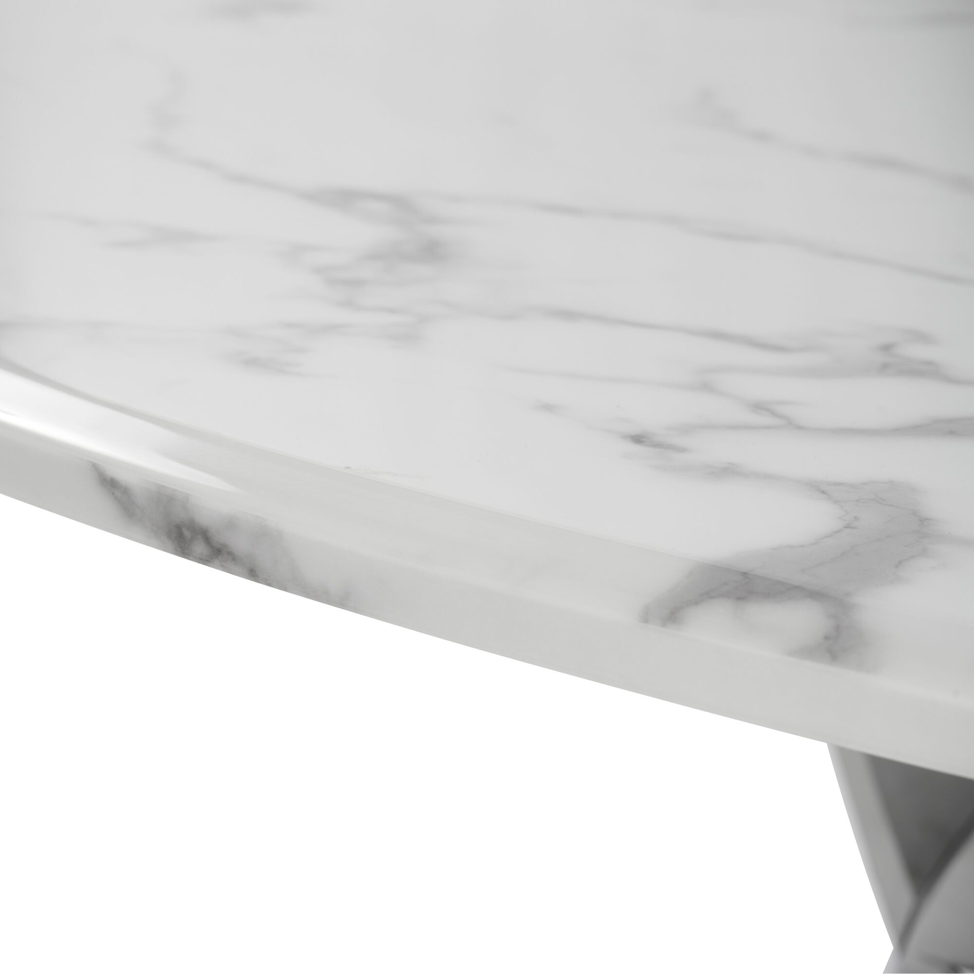 1.3M Pedestal Polished Circular Stainless Steel Dining Table with White Marble Effect - Image 10