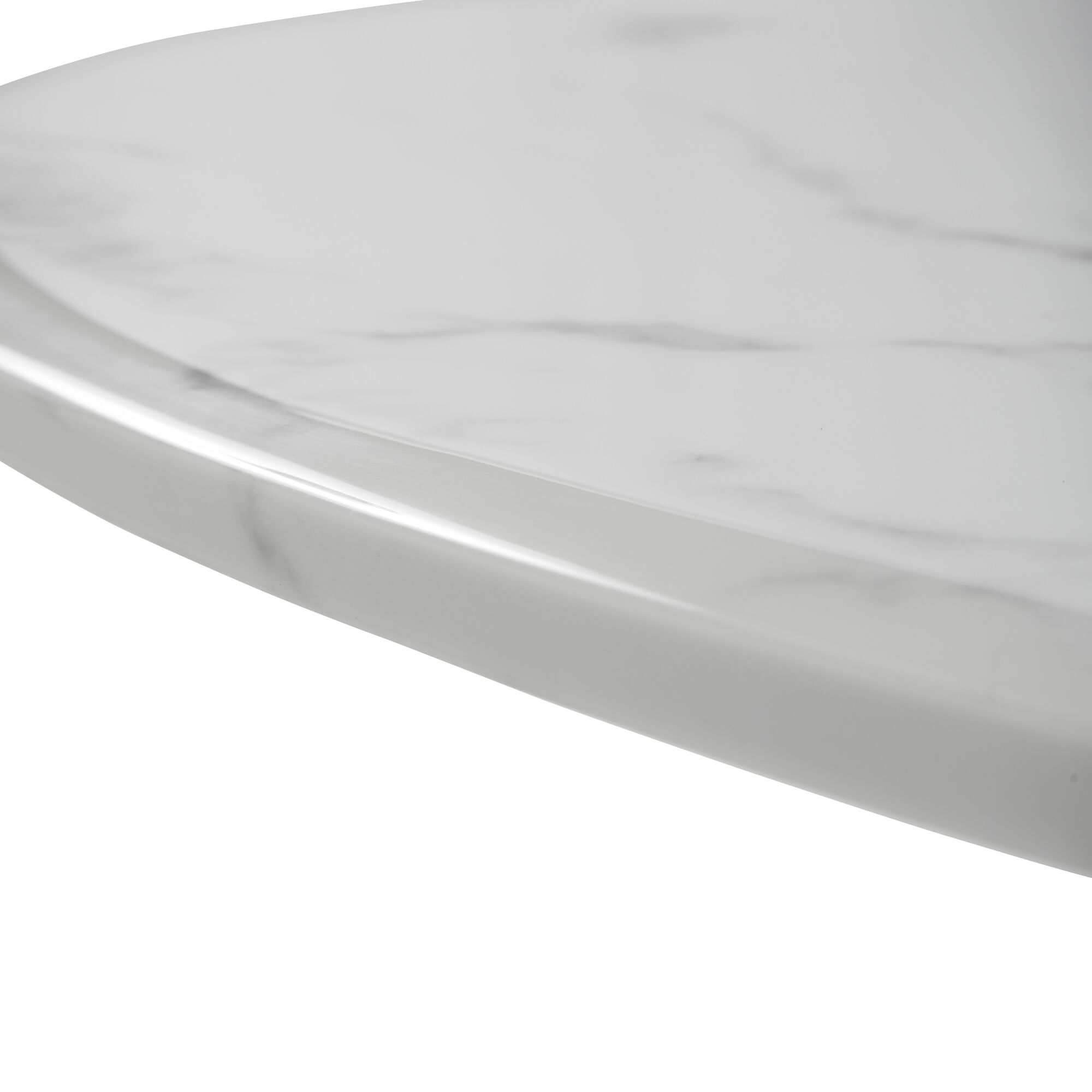 1.3M Pedestal Polished Circular Stainless Steel Dining Table with White Marble Effect - Image 9