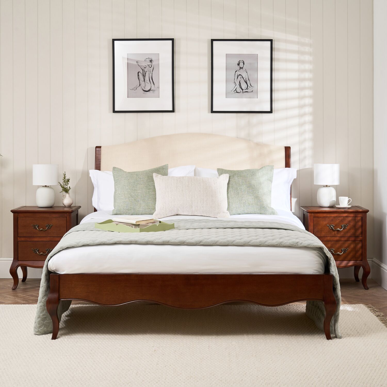 Lille French Mahogany Upholstered Low Foot Board Bed - Double Size - Image 2