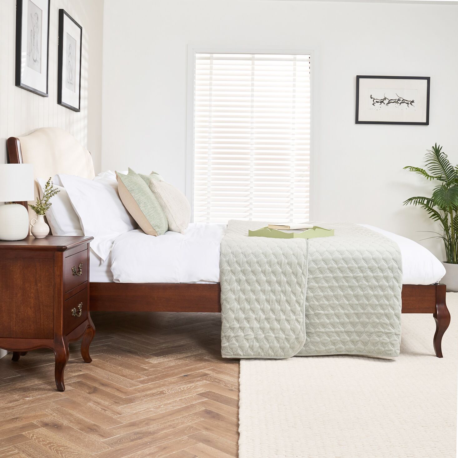 Lille French Mahogany Upholstered Low Foot Board Bed - Double Size - Image 4