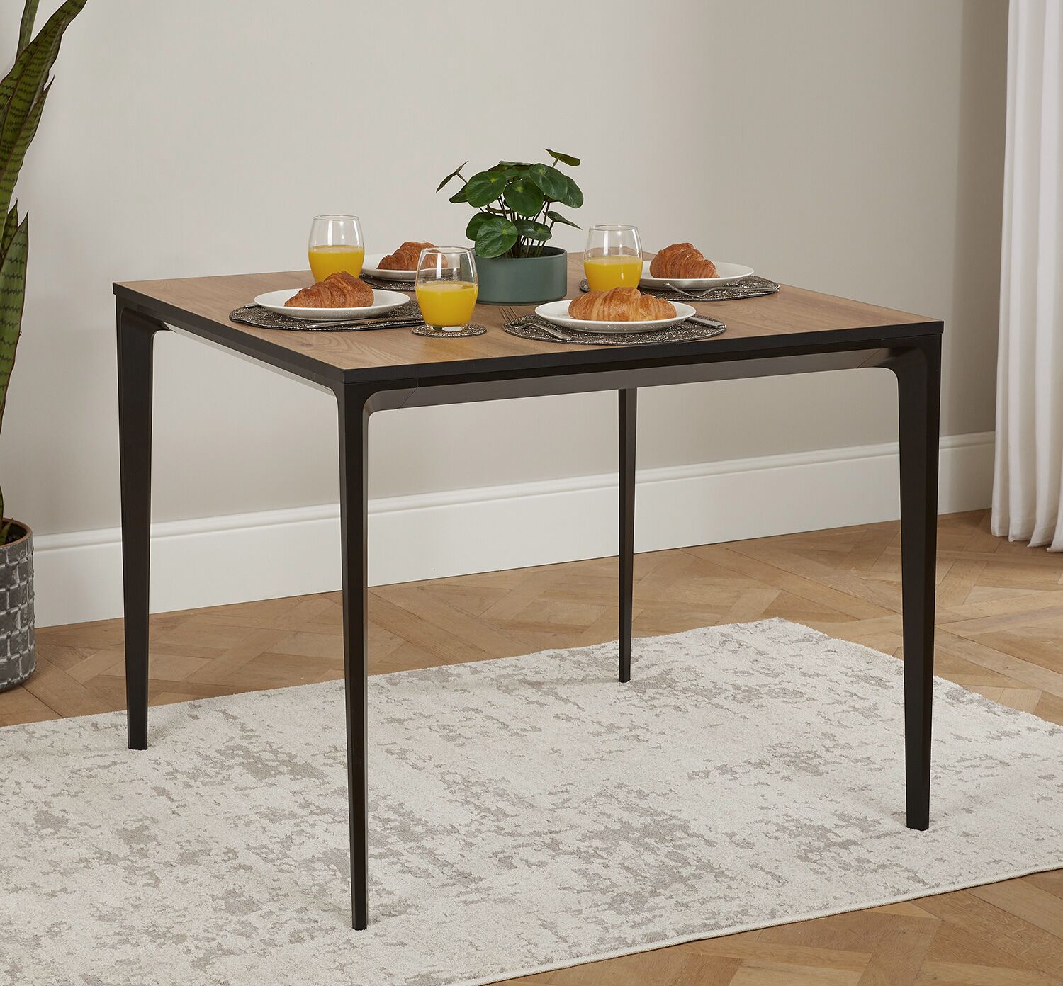 Bellagio 90cm Square Natural Oak Melamine Dining Table Set with 4x Leon Grey Dining Chairs - Image 3