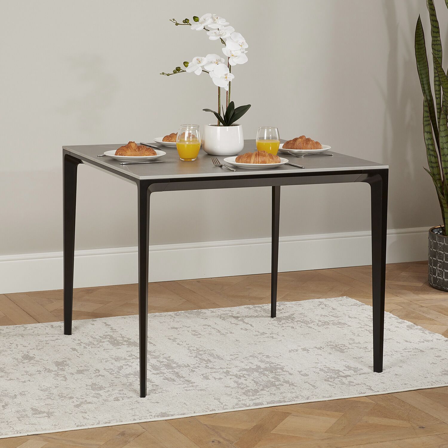 Bellagio 90cm Square Grey Sintered Stone Dining Table Set with 4x Leon Grey Dining Chairs - Image 3