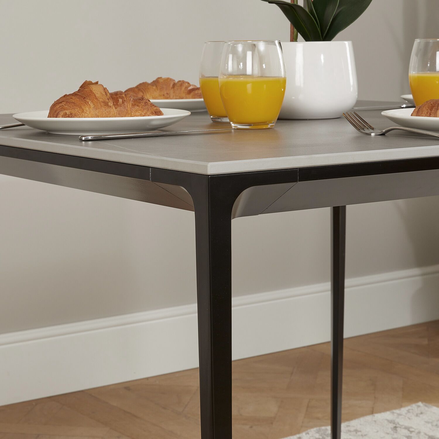 Bellagio 90cm Grey Sintered Stone Square Dining Table with Black Contemporary Base - Image 3