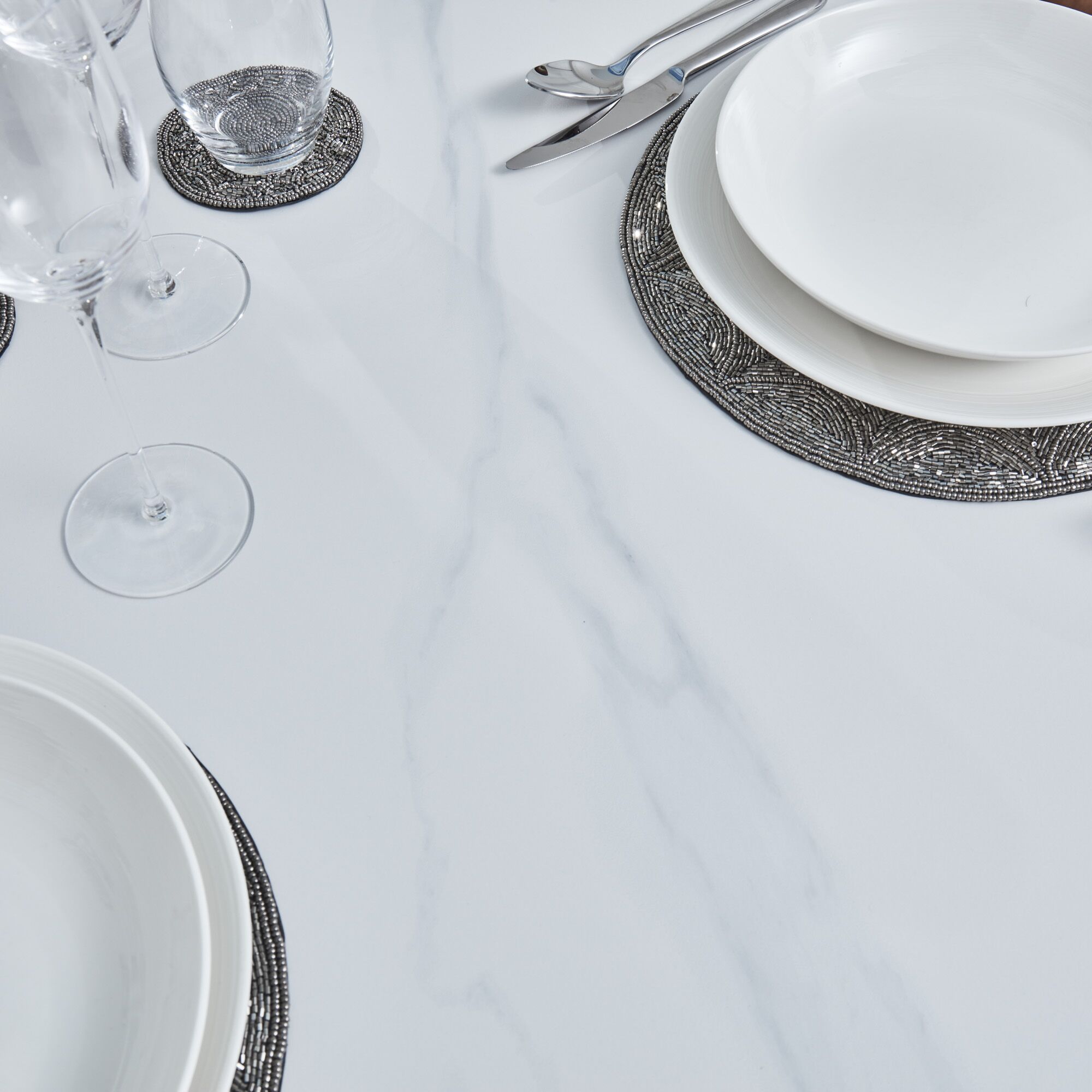 Bellagio 1.6M White Sintered Stone Dining Table Set with 4 x Leon Tan Dining Chairs - Image 3