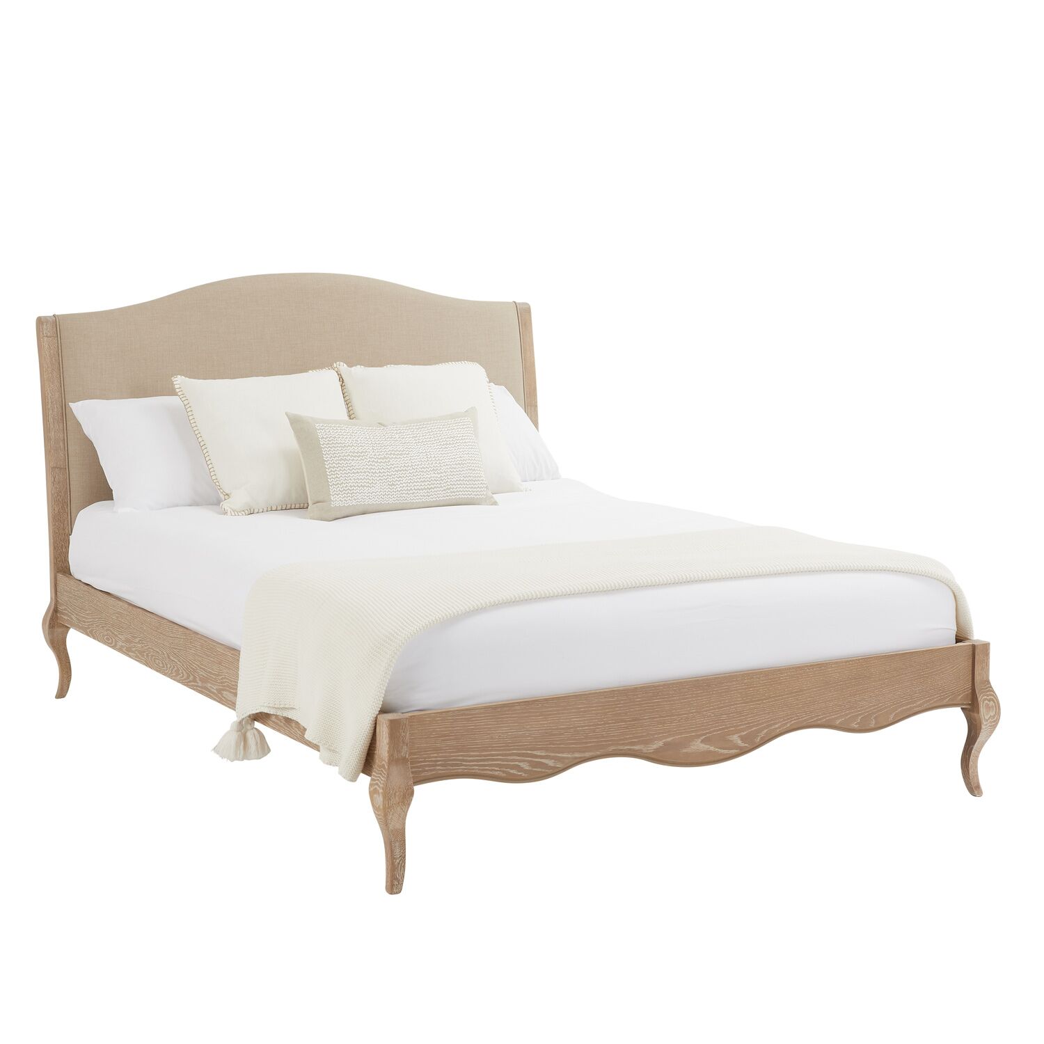 Lille French Limed Oak Upholstered Low Foot Board Bed - Double - Image 8
