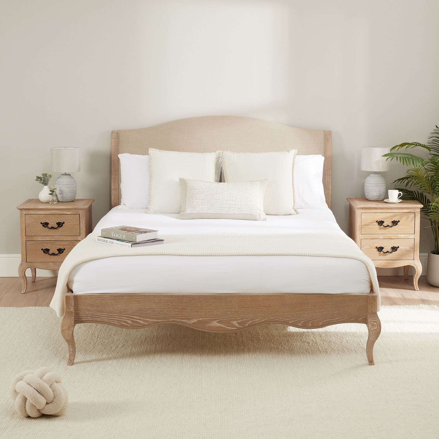 Lille French Limed Oak Upholstered Low Foot Board Bed - Double - Image 2