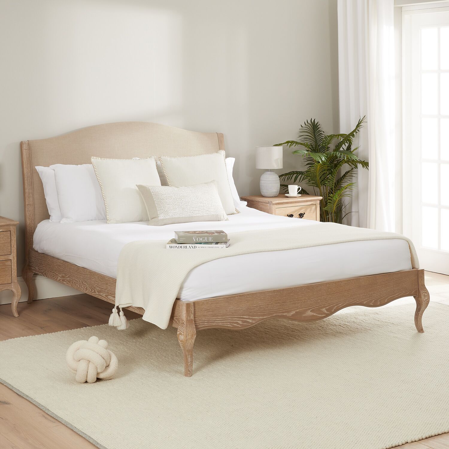 Lille French Limed Oak Upholstered Low Foot Board Bed - Double - Image 3