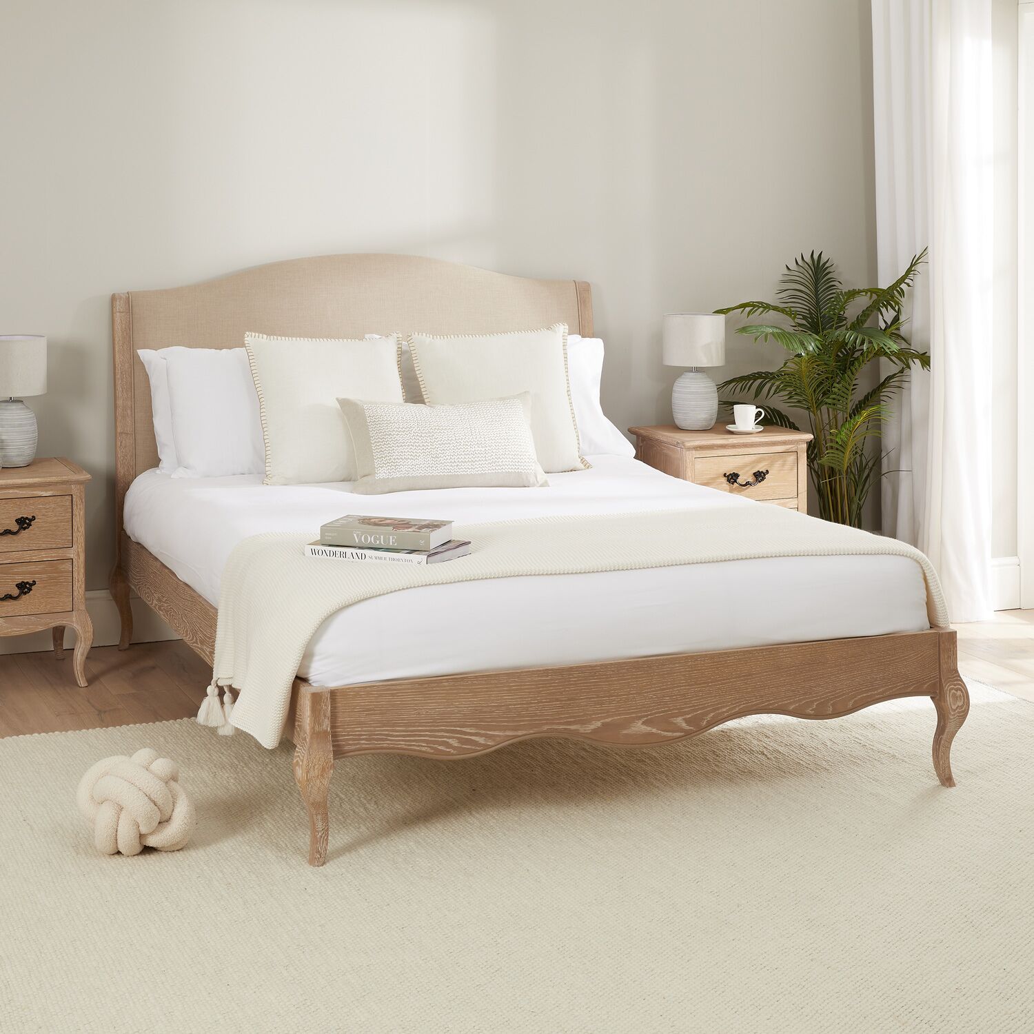 Lille French Limed Oak Upholstered Low Foot Board Bed - Double - Image 6