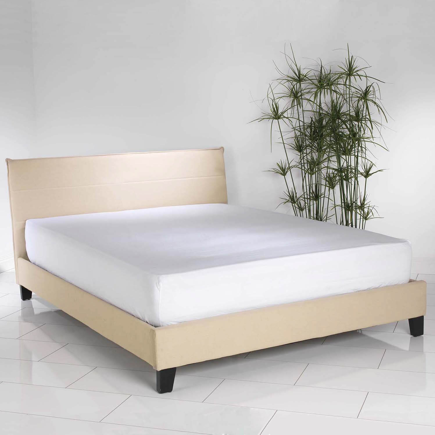 Modern King Size Bed - Sand Linen Upholstered