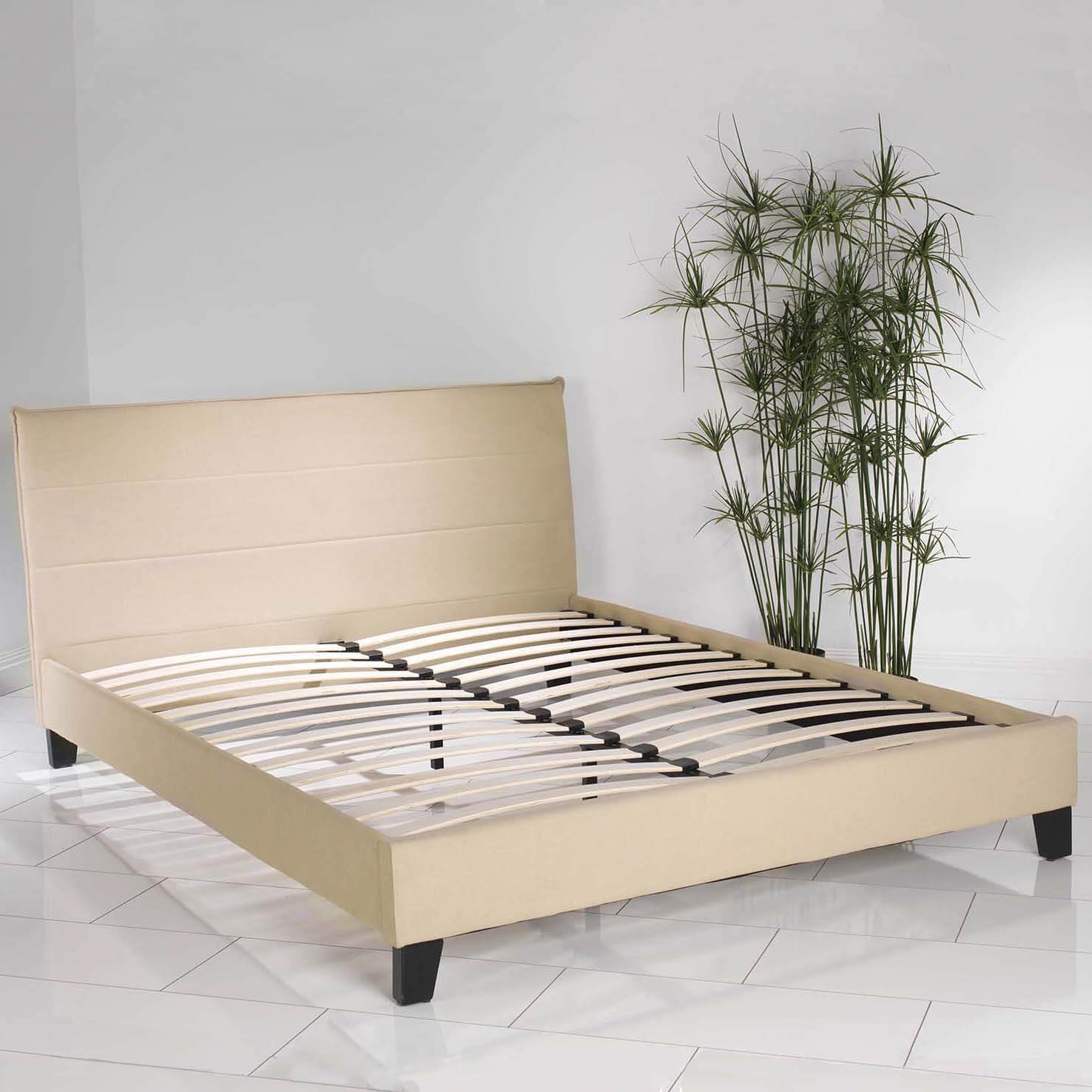 Modern King Size Bed - Sand Linen Upholstered - Image 2