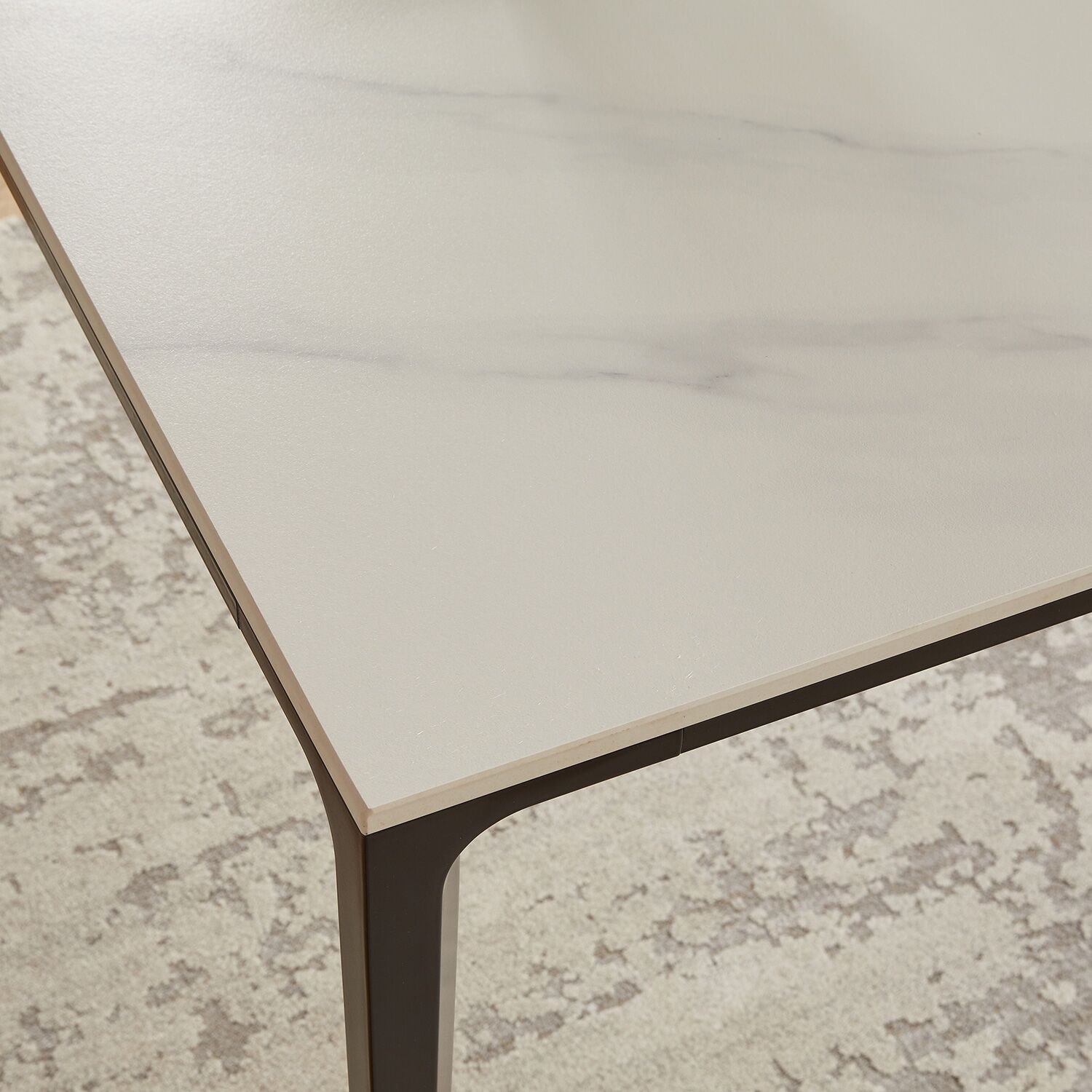 Bellagio 90cm White Sintered Stone Square Dining Table with Black Contemporary Base Only - Image 5