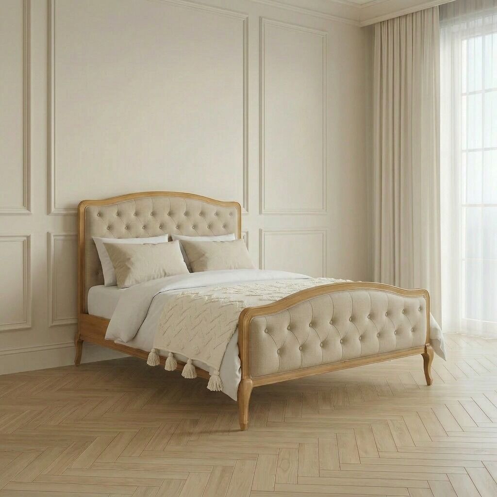 Celeste French Oak Upholstered High Foot Board Bed - King Size - Image 5