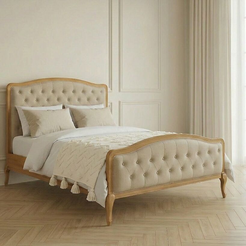 Celeste French Oak Upholstered High Foot Board Bed - King Size - Image 2