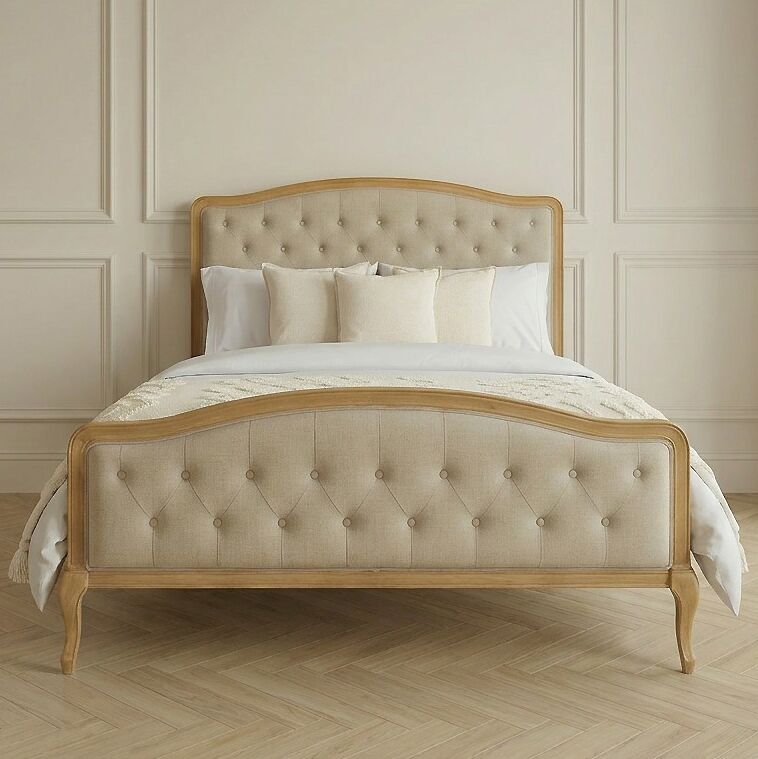 Celeste French Oak Upholstered High Foot Board Bed - King Size