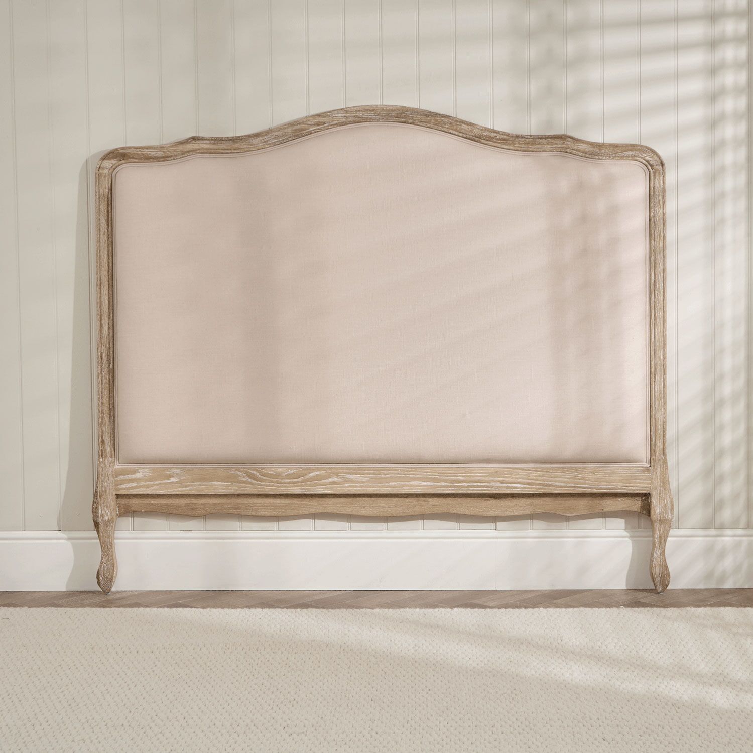 Clementine French Whitewash Oak Upholstered Divan Base Headboard - Super King Size - Image 2