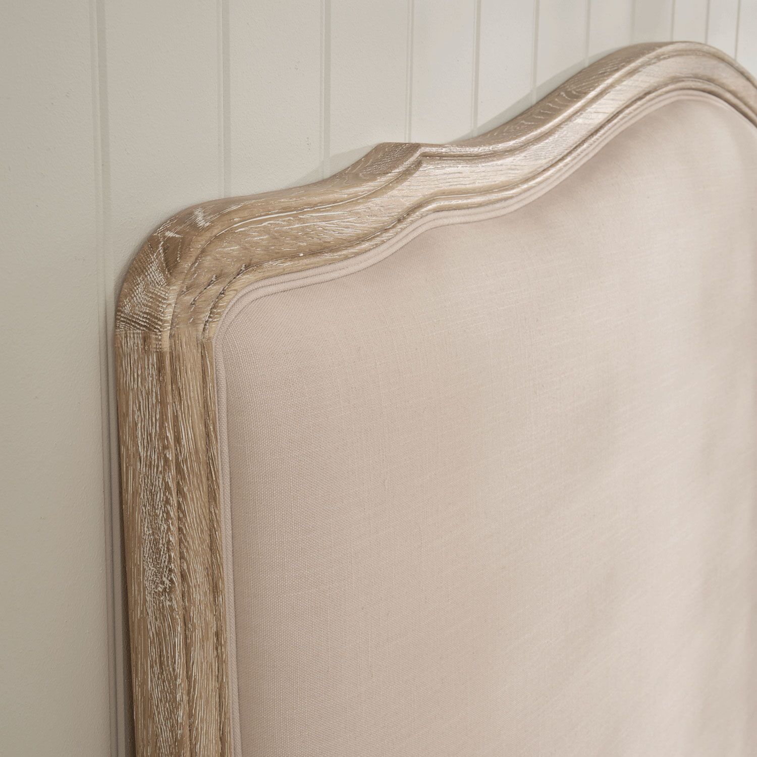 Clementine French Whitewash Oak Upholstered Divan Base Headboard - Super King Size - Image 3