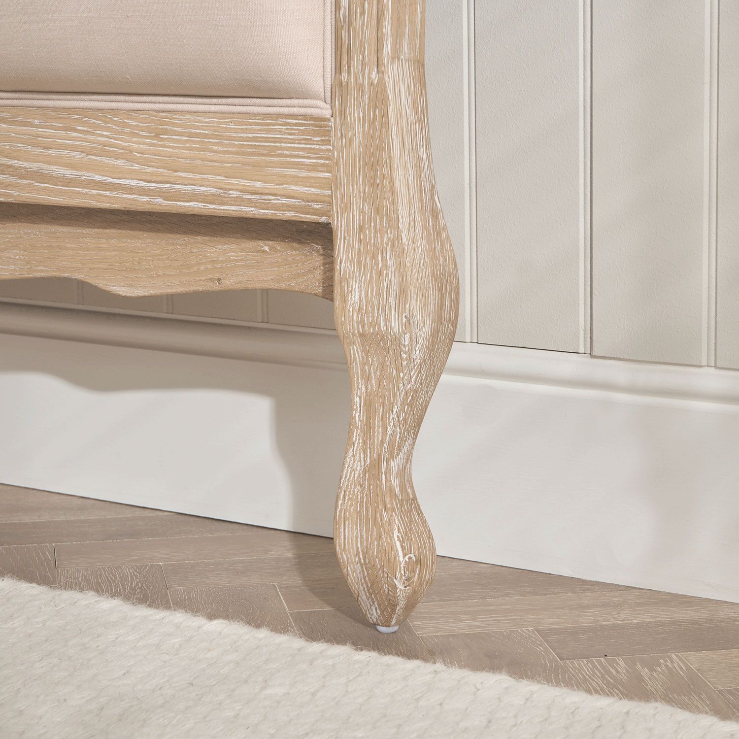 Clementine French Whitewash Oak Upholstered Divan Base Headboard - Super King Size - Image 5