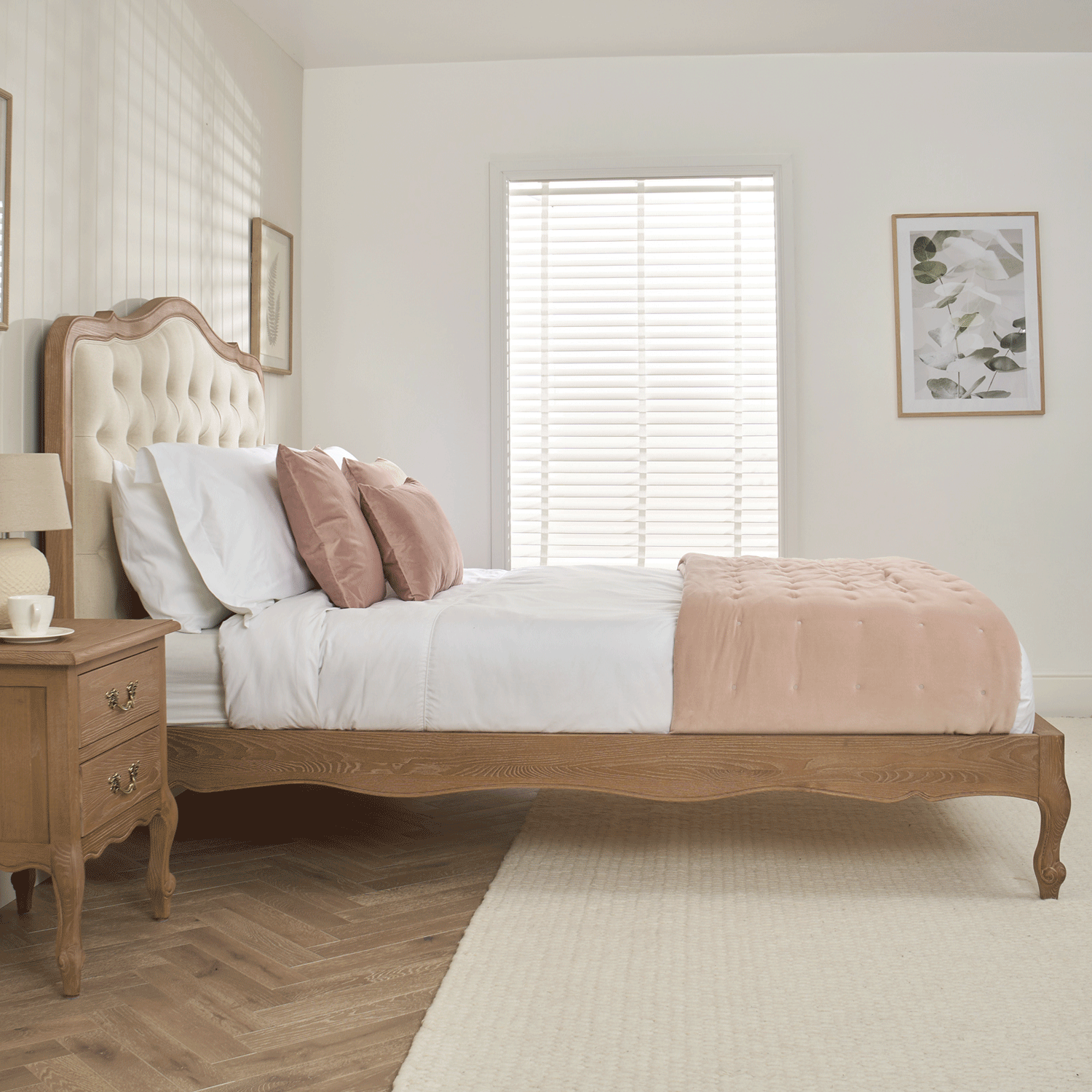 Eloise Limed Ash Upholstered Button Low Foot Board Bed - King Size - Image 2