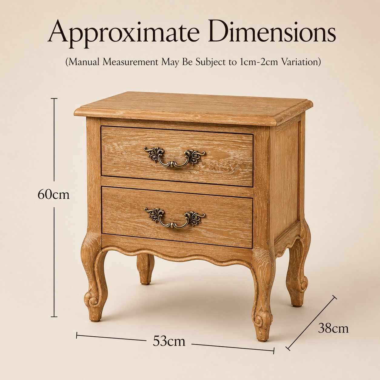French Limed Oak Louis Two Drawer Bedside Table - Image 7