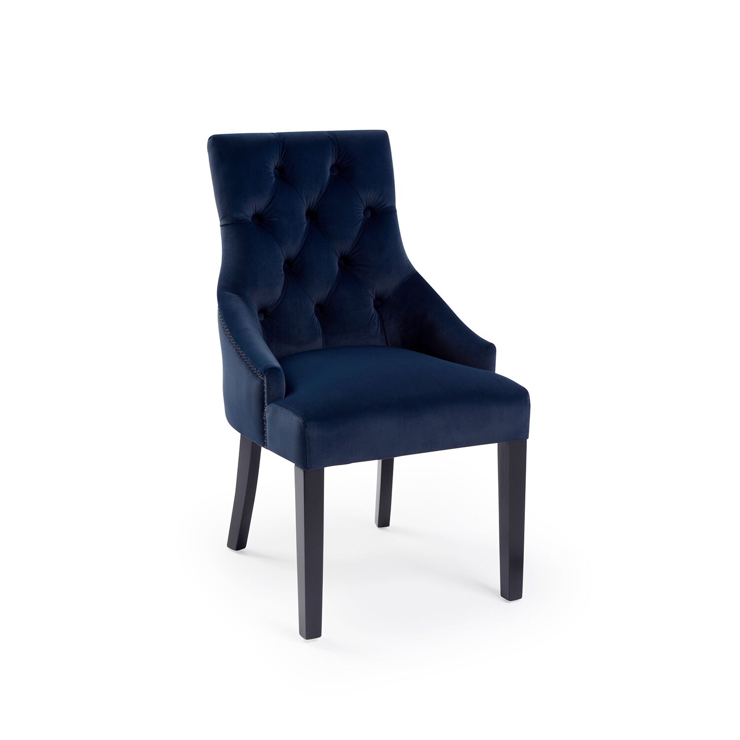 New Chelsea Dark Blue Brushed Velvet Scoop Back Dining Chair Black Studs - Image 6