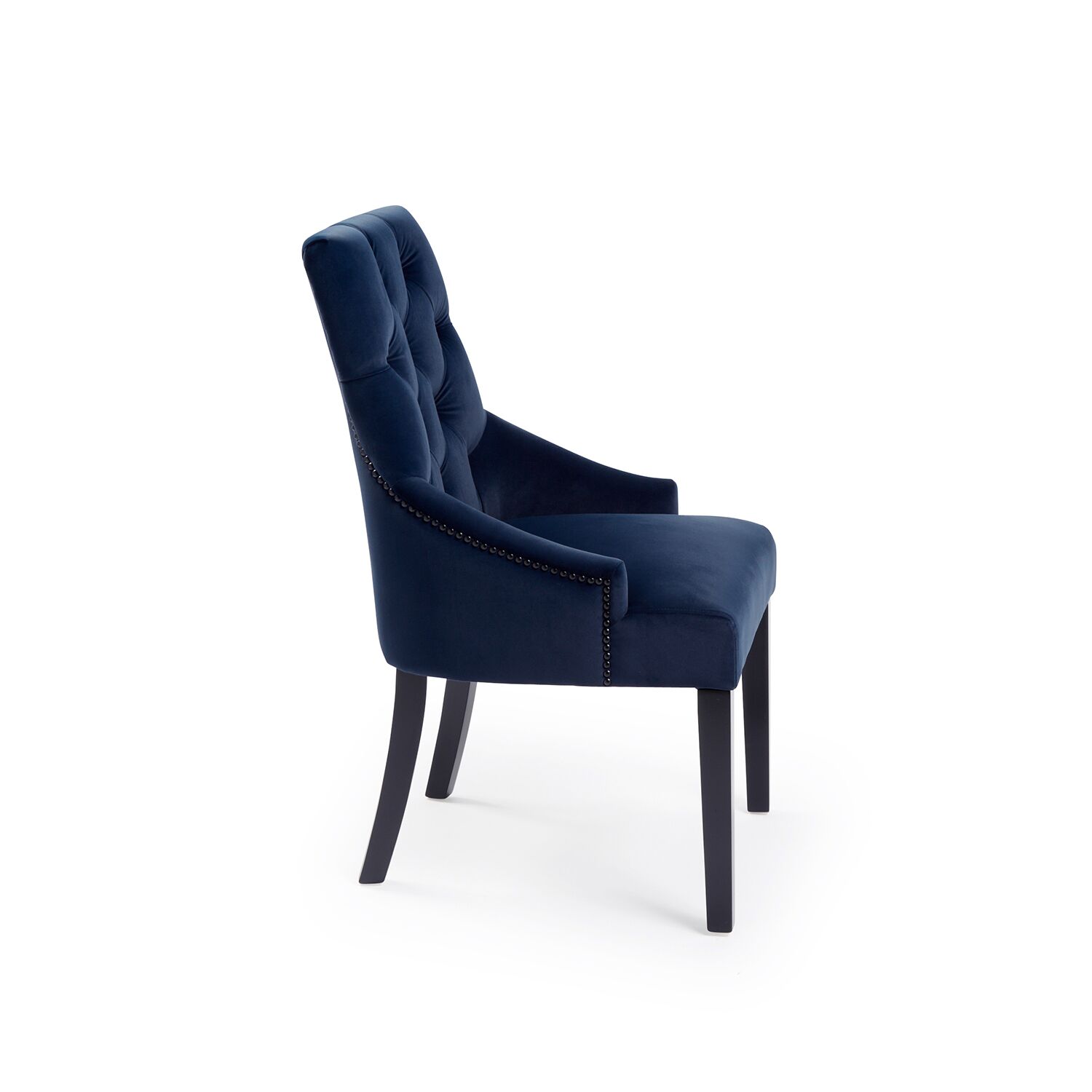 New Chelsea Dark Blue Brushed Velvet Scoop Back Dining Chair Black Studs - Image 7