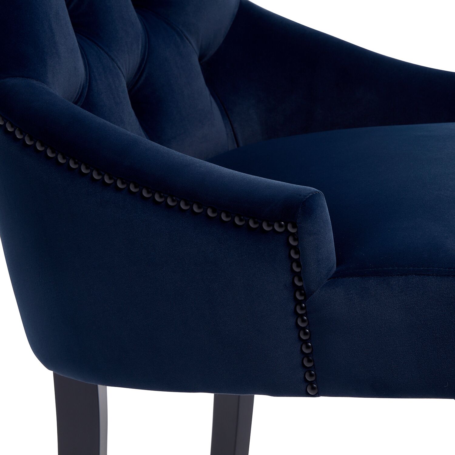 New Chelsea Dark Blue Brushed Velvet Scoop Back Dining Chair Black Studs - Image 11