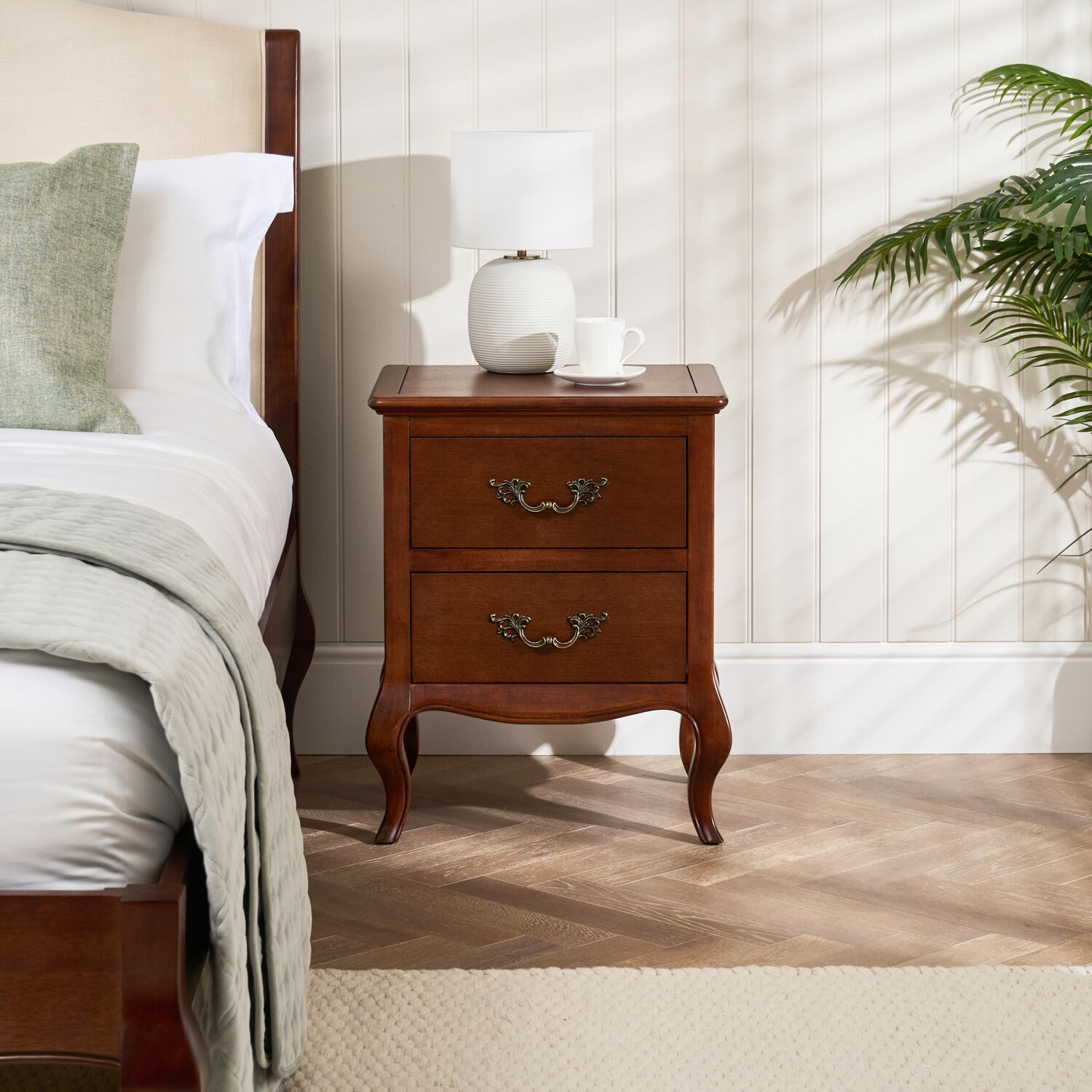 Lille French Mahogany 5ft Upholstered Low Footboard Bed with Two Matching Bedside Tables - Image 8