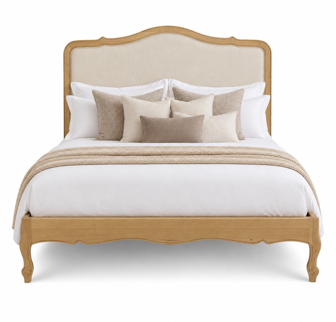 Clementine Natural Oak Upholstered Low Foot Board Bed – Super King - Image 3