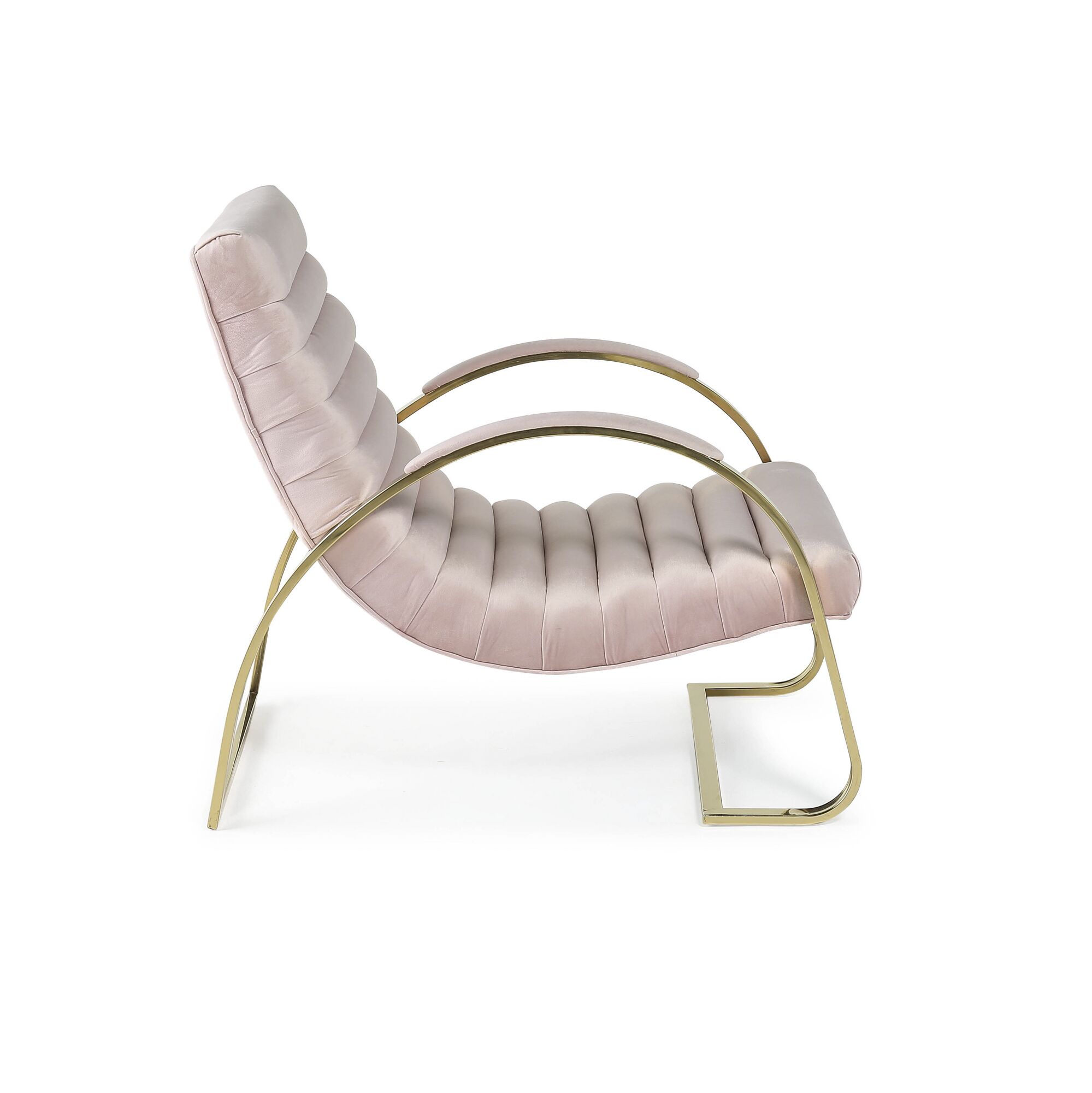 Pink & Gold Brushed Velvet Bedroom Armchair / Lounger - Image 4