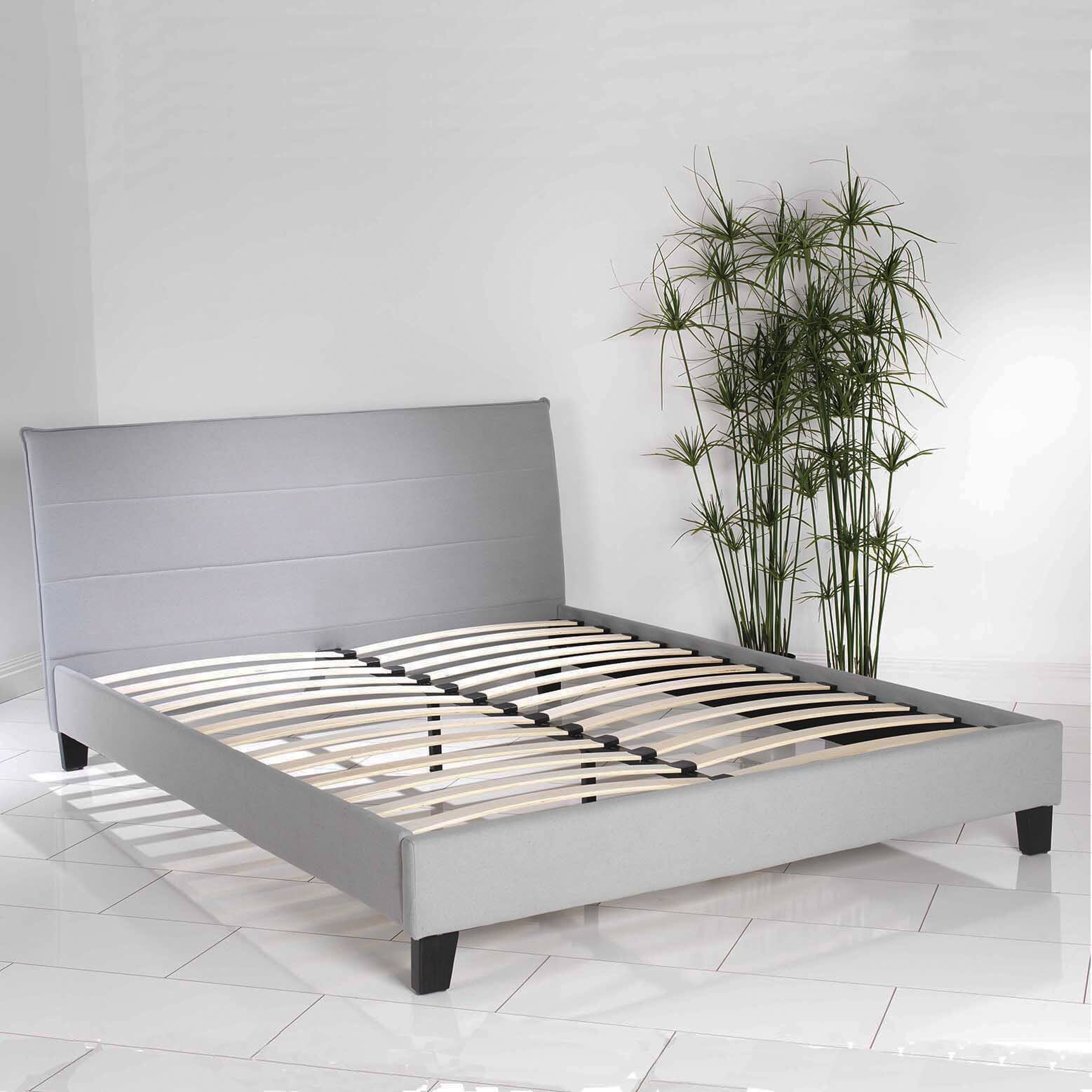 Luxury Upholstered Blue Linen Low King Size Bed - Image 2