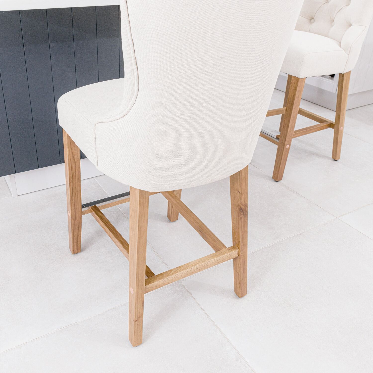 (Set of 2) Burford Counter Stool Upholstered In Natural Linen | Oak Legs - Image 3