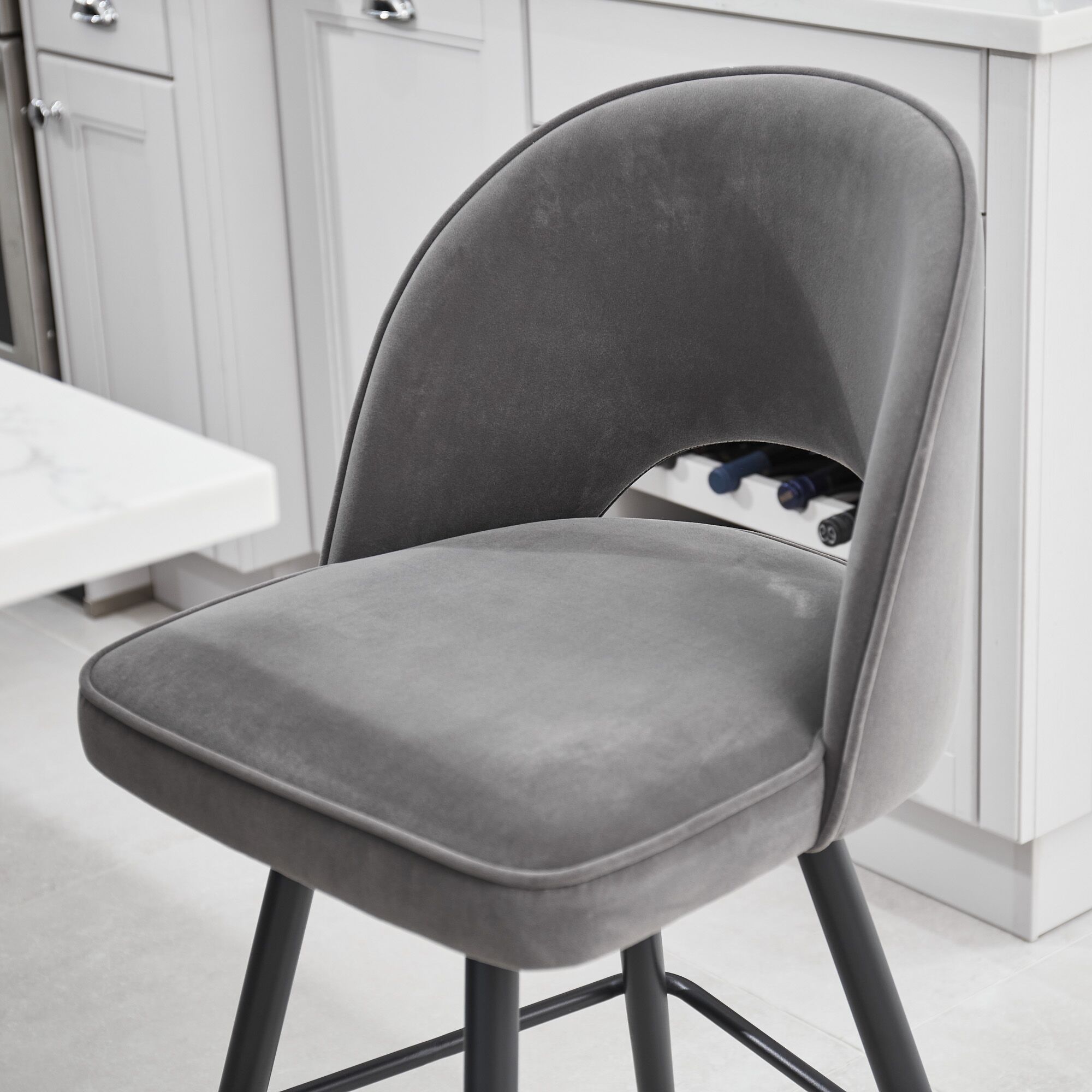 (Set of 2 ) Coco Grey Velvet Swivel Kitchen stools - Image 3