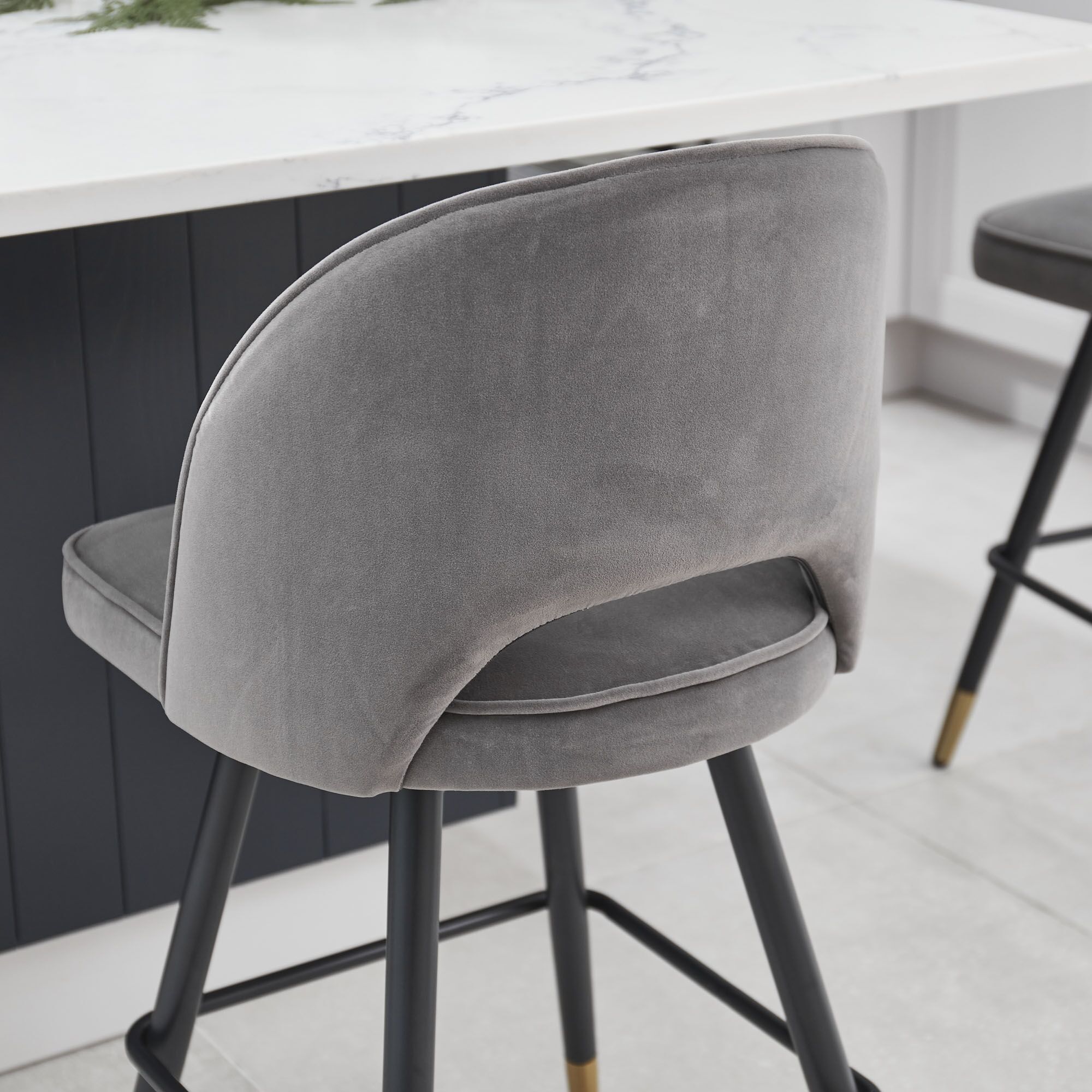 (Set of 2 ) Coco Grey Velvet Swivel Kitchen stools - Image 4
