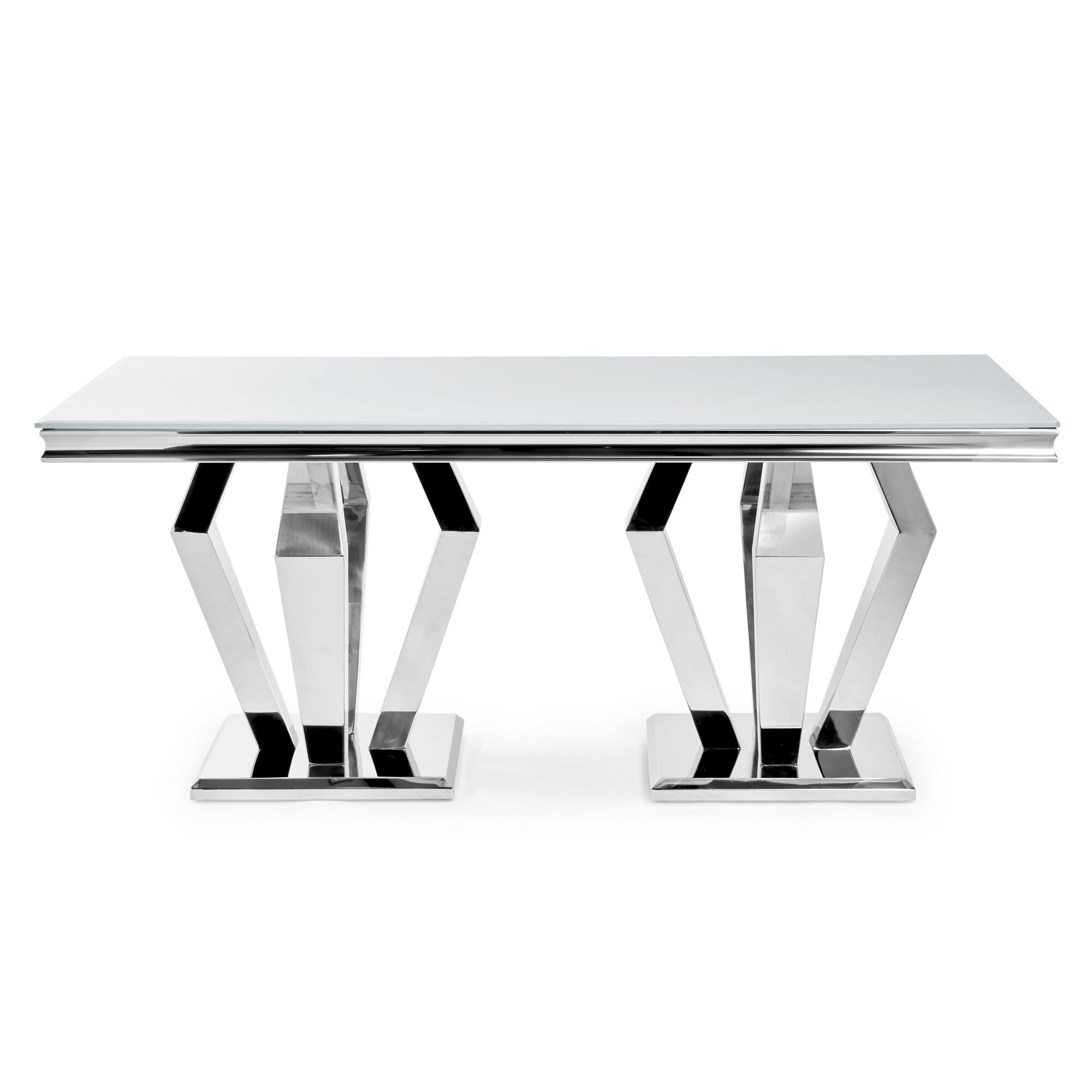 Sorrento 1.8m Polished Steel & White Glass Dining Table - Image 3