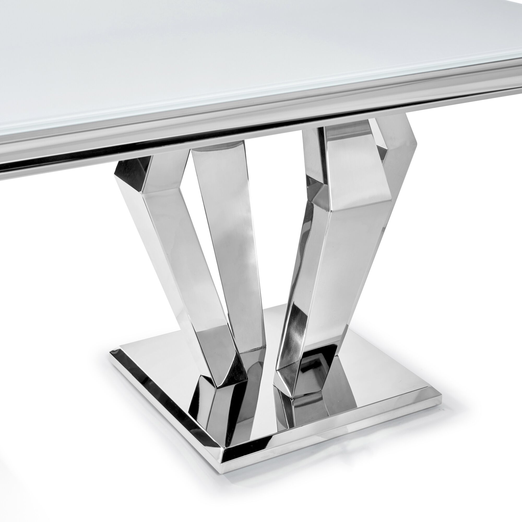 Sorrento 1.8m Polished Steel & White Glass Dining Table - Image 4