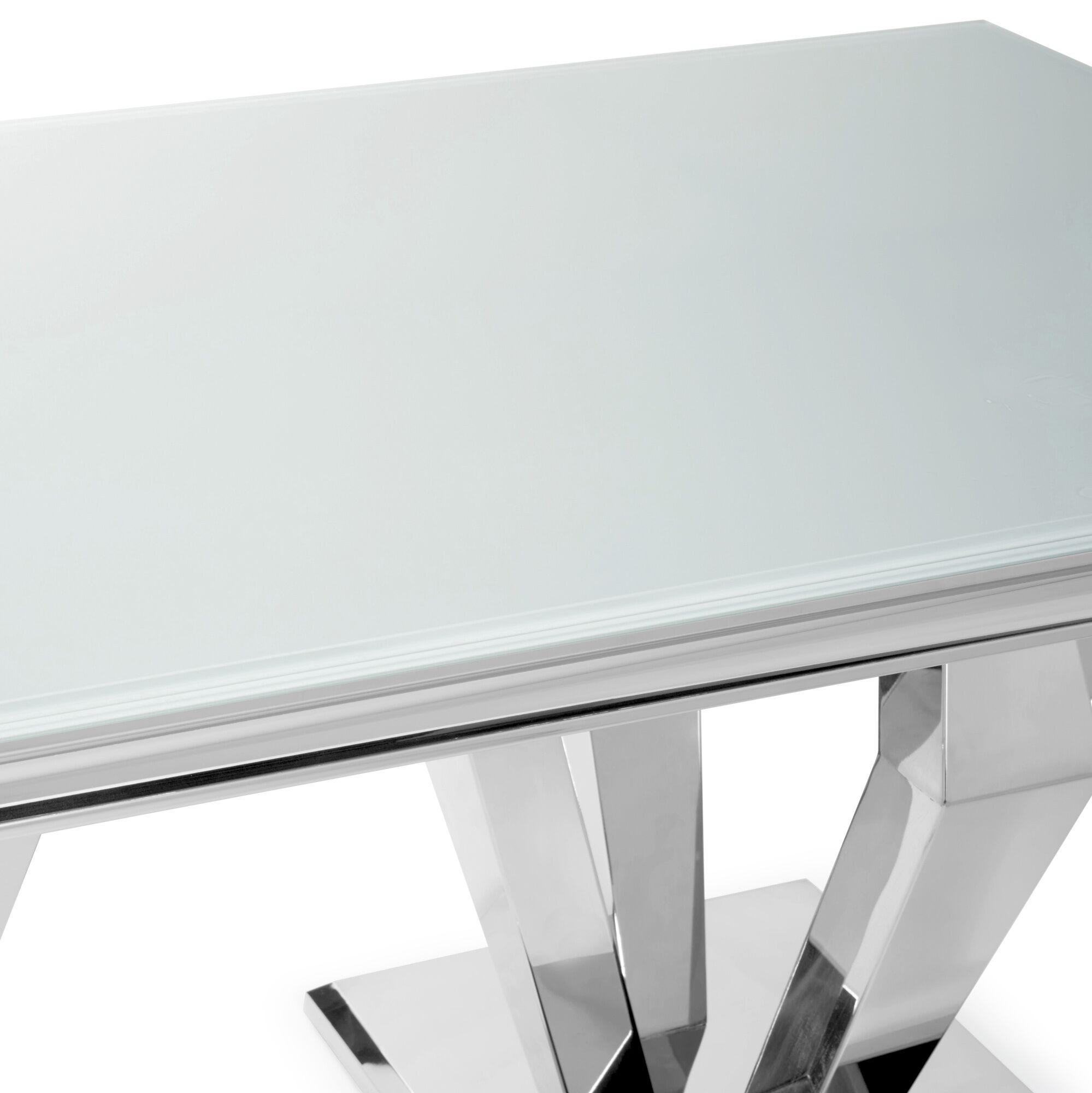 Sorrento 1.8m Polished Steel & White Glass Dining Table - Image 8