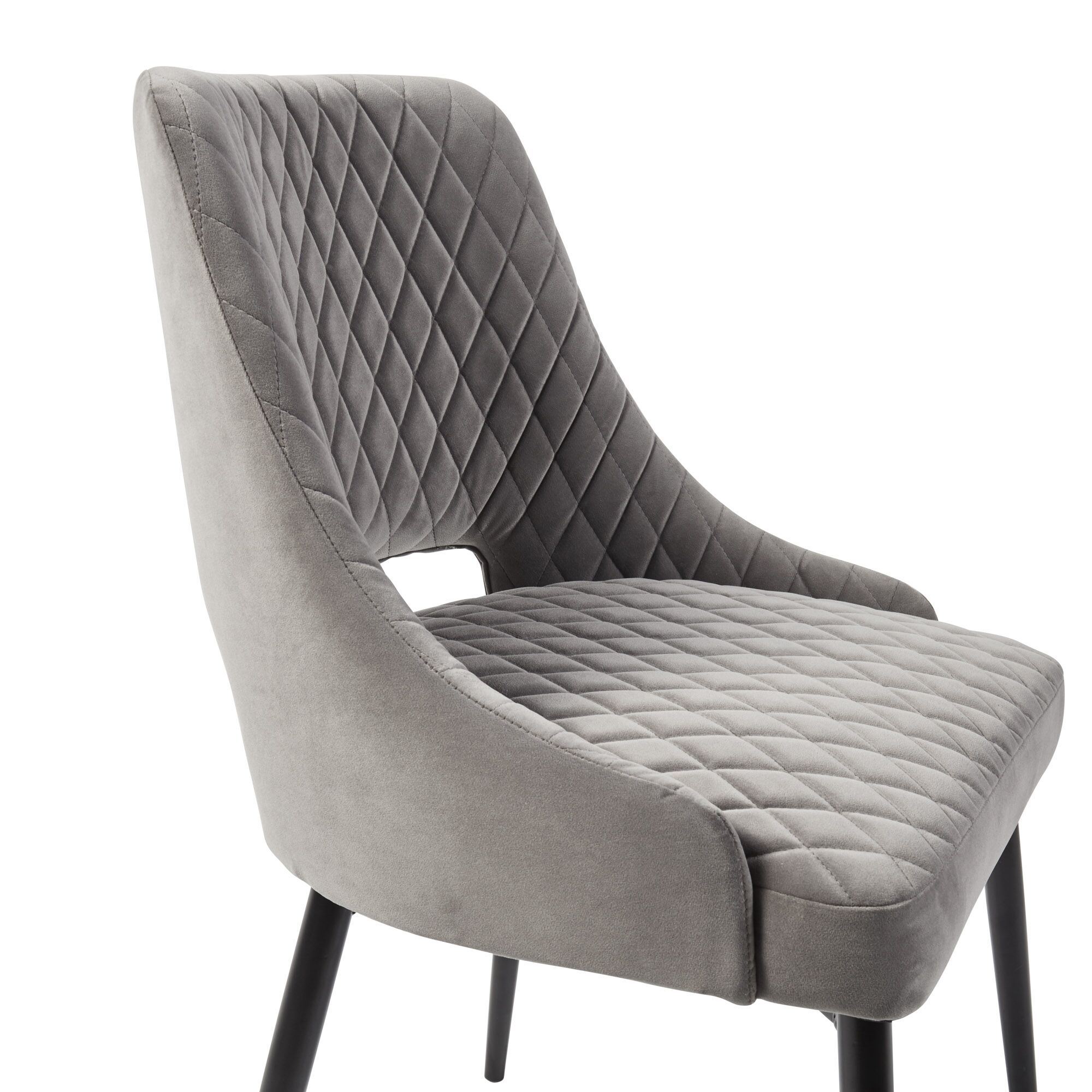 Joan Quilted Upholstered Grey Velvet Dining Chair - Image 12
