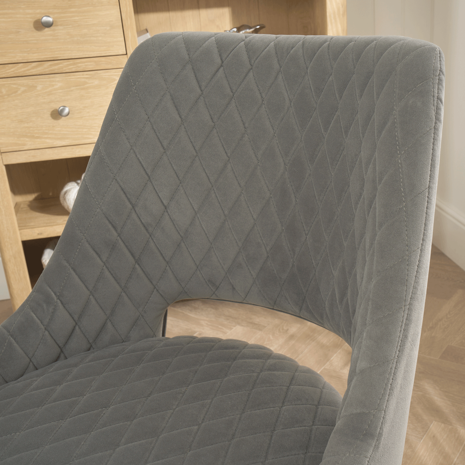 Joan Quilted Upholstered Grey Velvet Dining Chair - Image 3