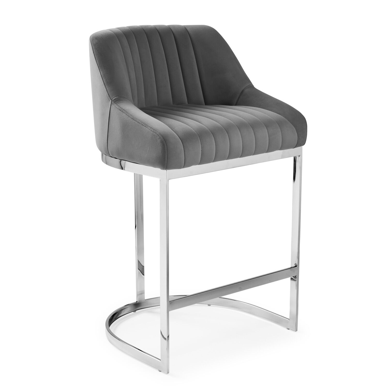 Barcelona Grey Velvet Kitchen Stool with a Stainless Steel Frame - Image 8