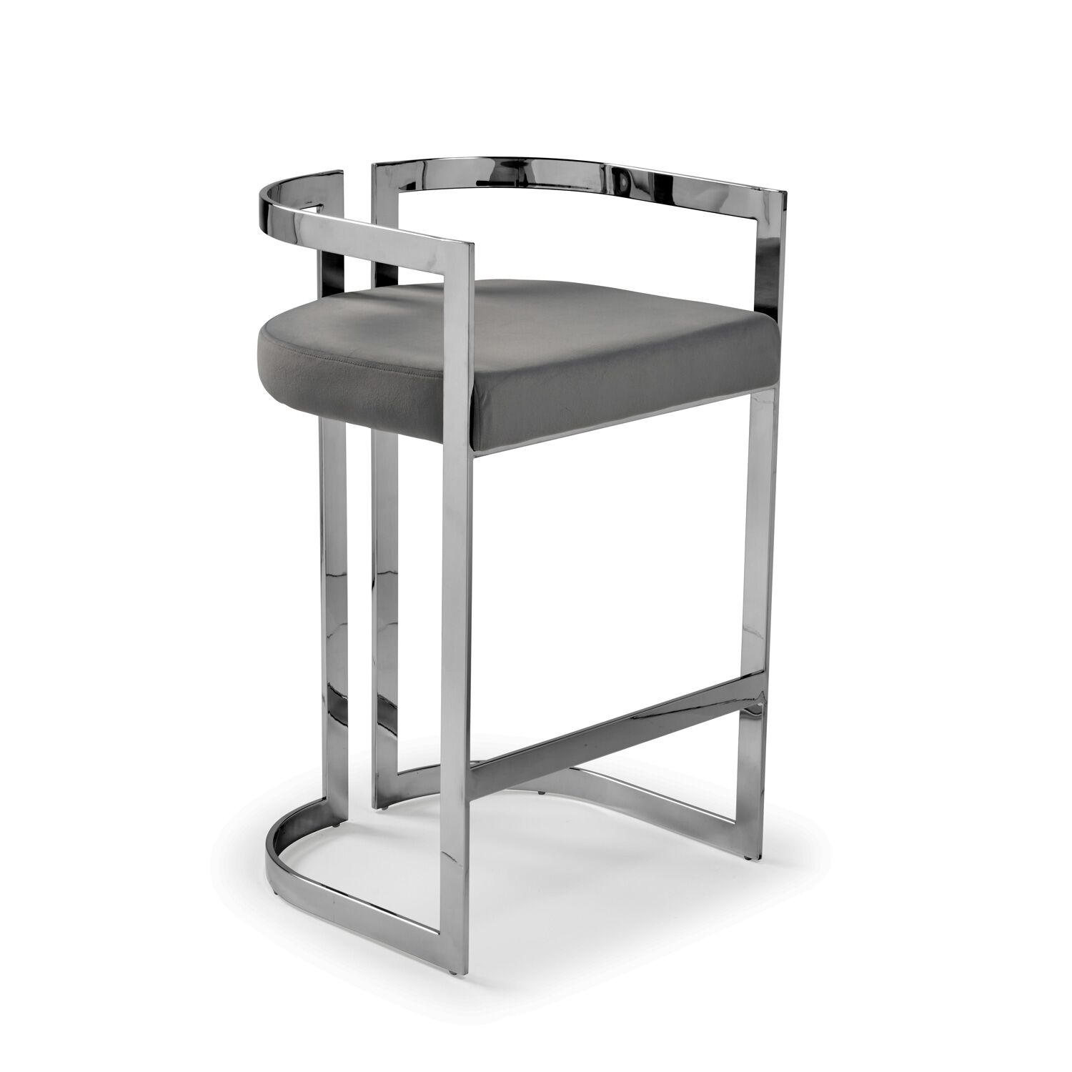 Annalise Grey Velvet Kitchen Barstool - Stainless Steel - Image 11