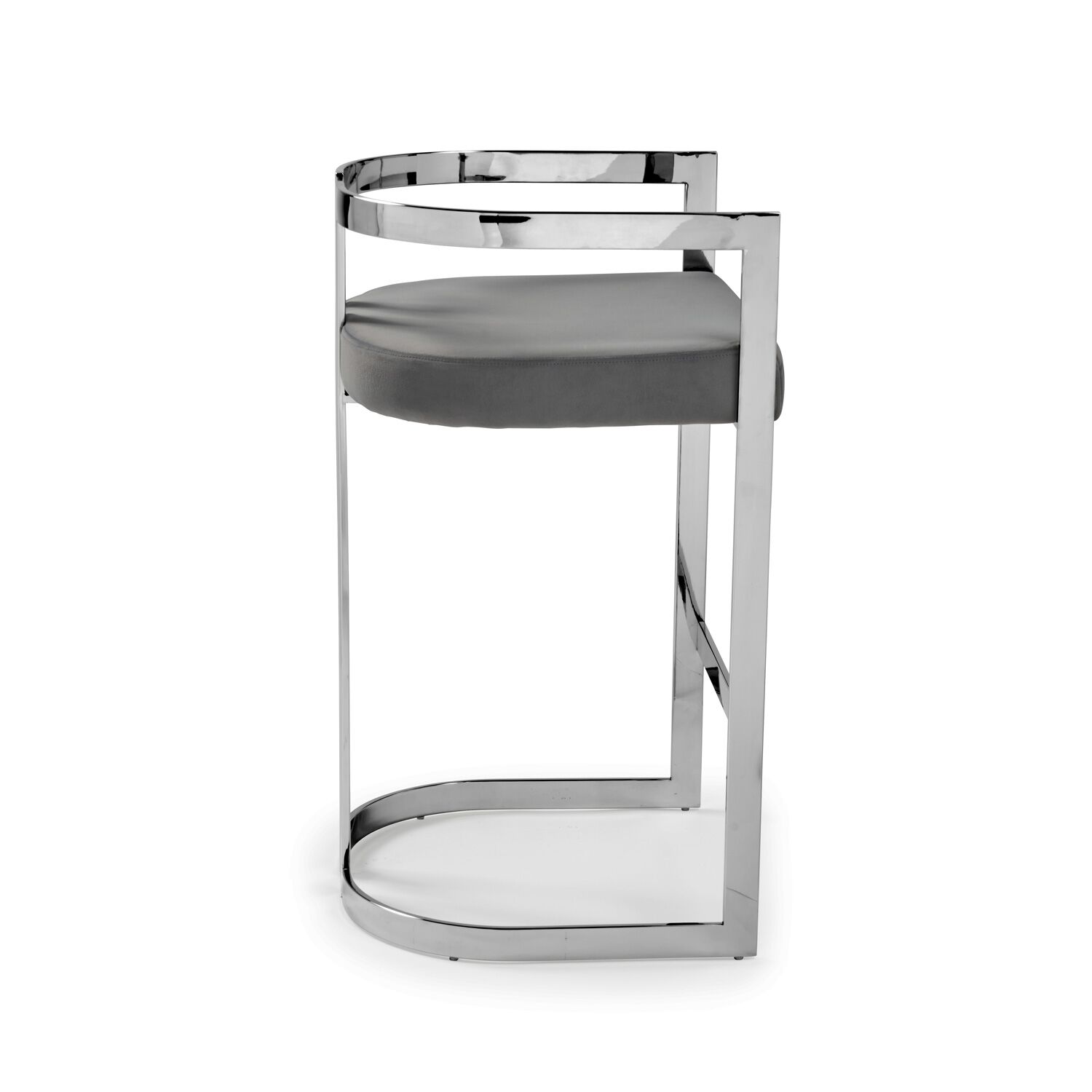 Annalise Grey Velvet Kitchen Barstool - Stainless Steel - Image 9