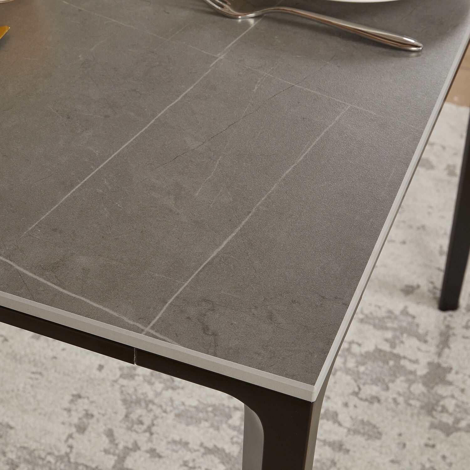 Bellagio 90cm Grey Sintered Stone Square Dining Table with Black Contemporary Base - Image 4
