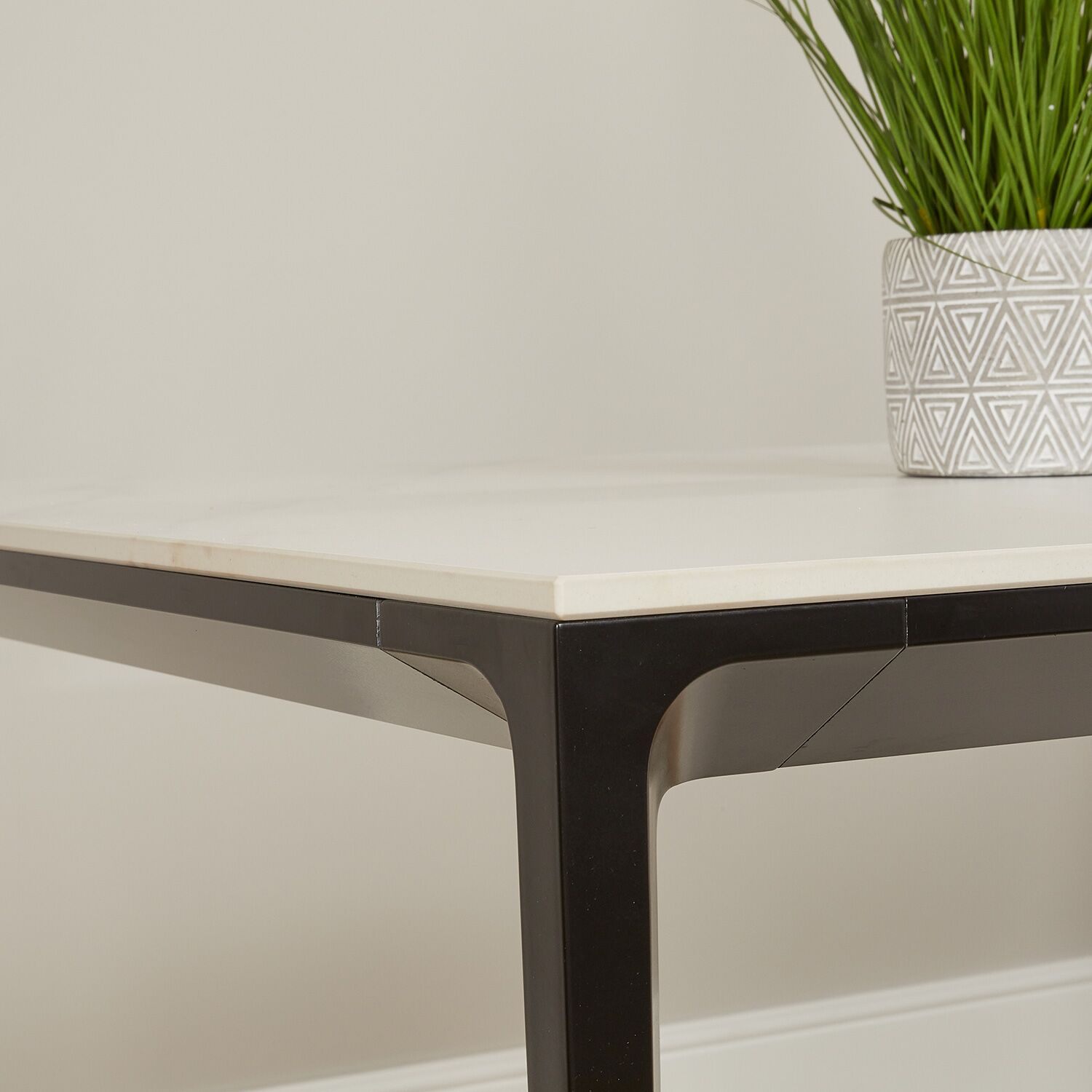 Bellagio 90cm White Sintered Stone Square Dining Table with Black Contemporary Base Only - Image 3