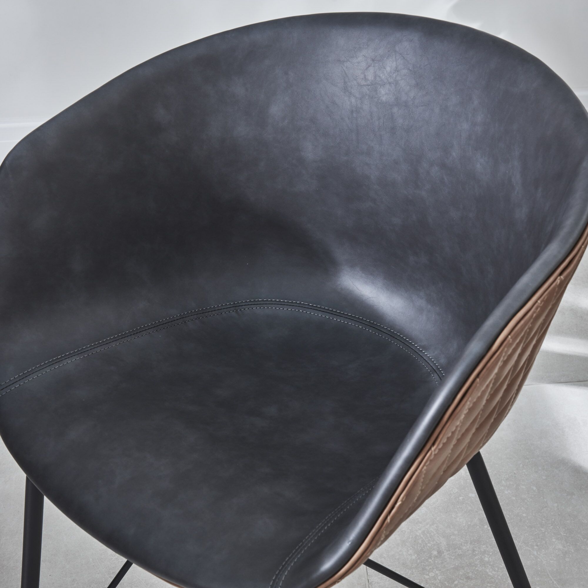 Camila Quilted Faux Grey/Brown-Tan Leather Tub Dining Chair - Image 7