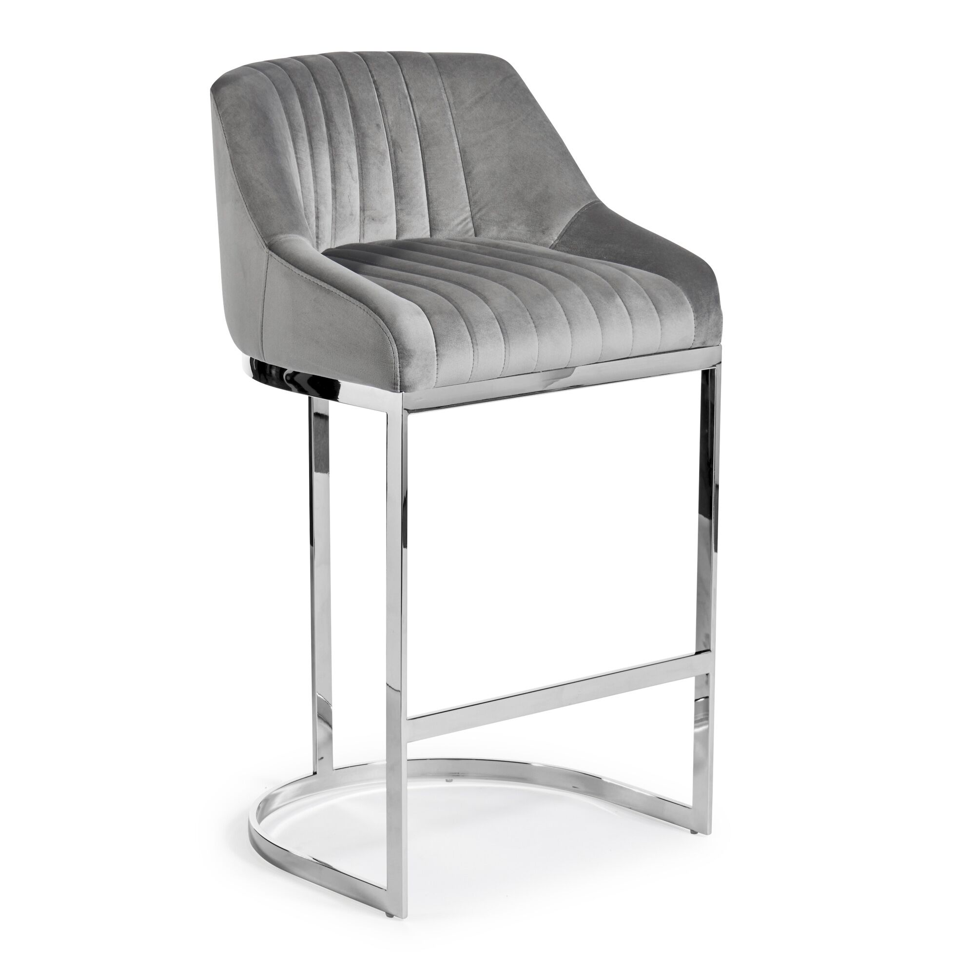 Barcelona Grey Velvet Counter Stool with a Stainless Steel Frame - Image 2